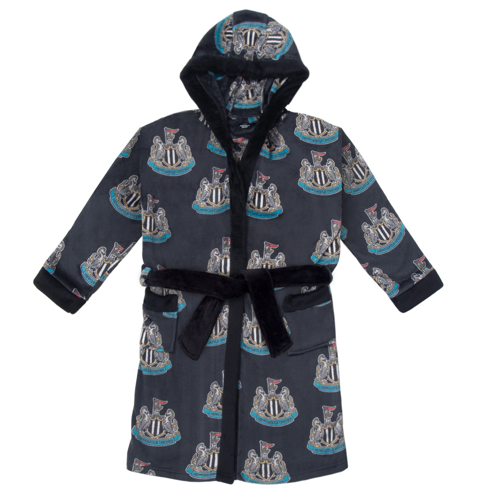 Newcastle United FC Official Soccer Gift Boys Hooded Fleece Dressing Gown Robe - Picture 5 of 9