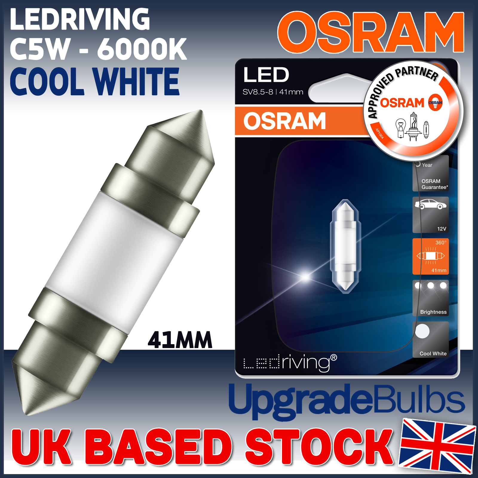 4000K /& 6000K Osram C5W LEDriving 31mm Festoon Car Bulb Single Bulb