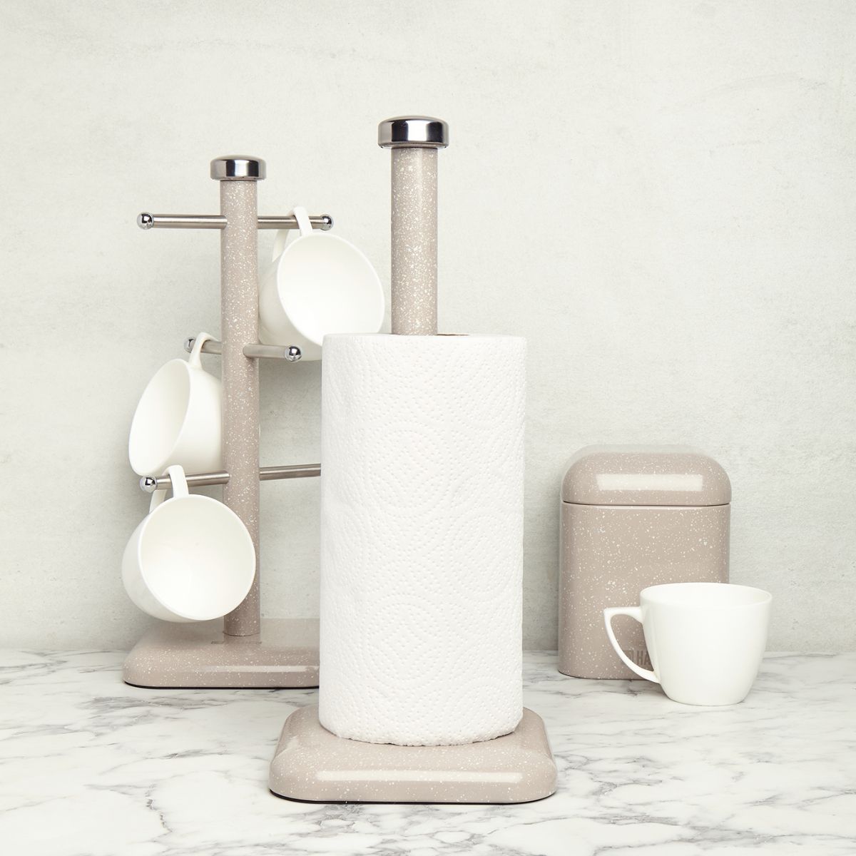 Haden Speckle Putty 6 Mug Tree Holder Stand Rack Kitchen Paper Towel