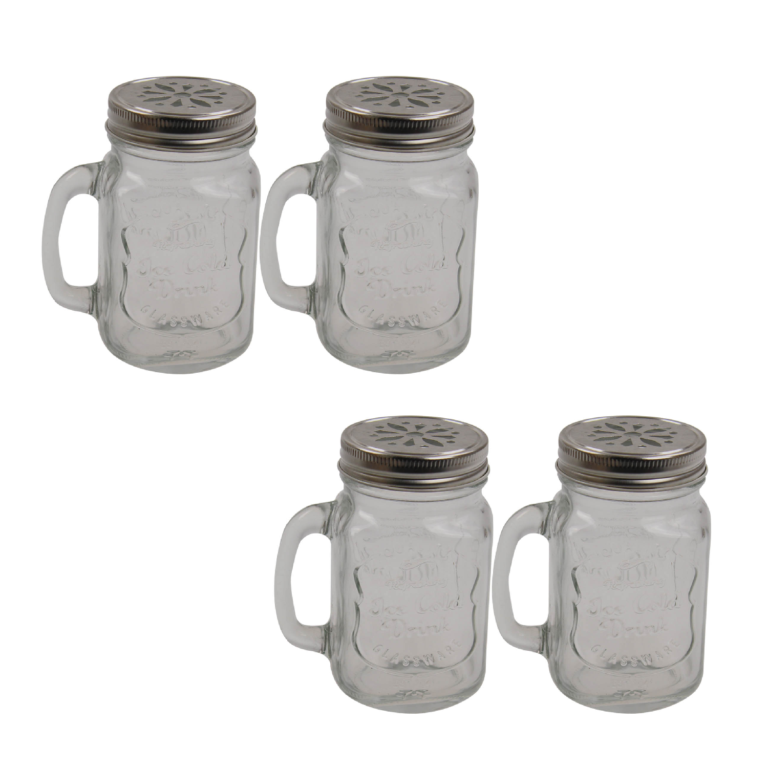 4 X JAM JAR GLASSES MASON HANDLE LID STRAW JUICE DRINK GLASS DRINKING