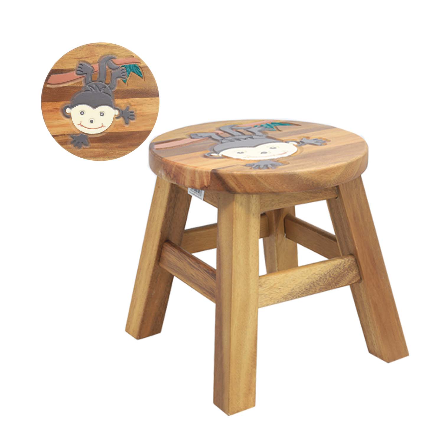 Kids Stool Fun Decorated Wood Bench Cross Bar Chair Children Seat Milking Stool - Picture 5 of 9