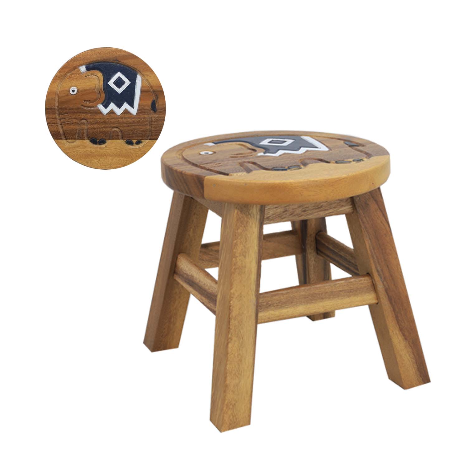 Kids Stool Fun Decorated Wood Bench Cross Bar Chair Children Seat Milking Stool - Picture 3 of 9