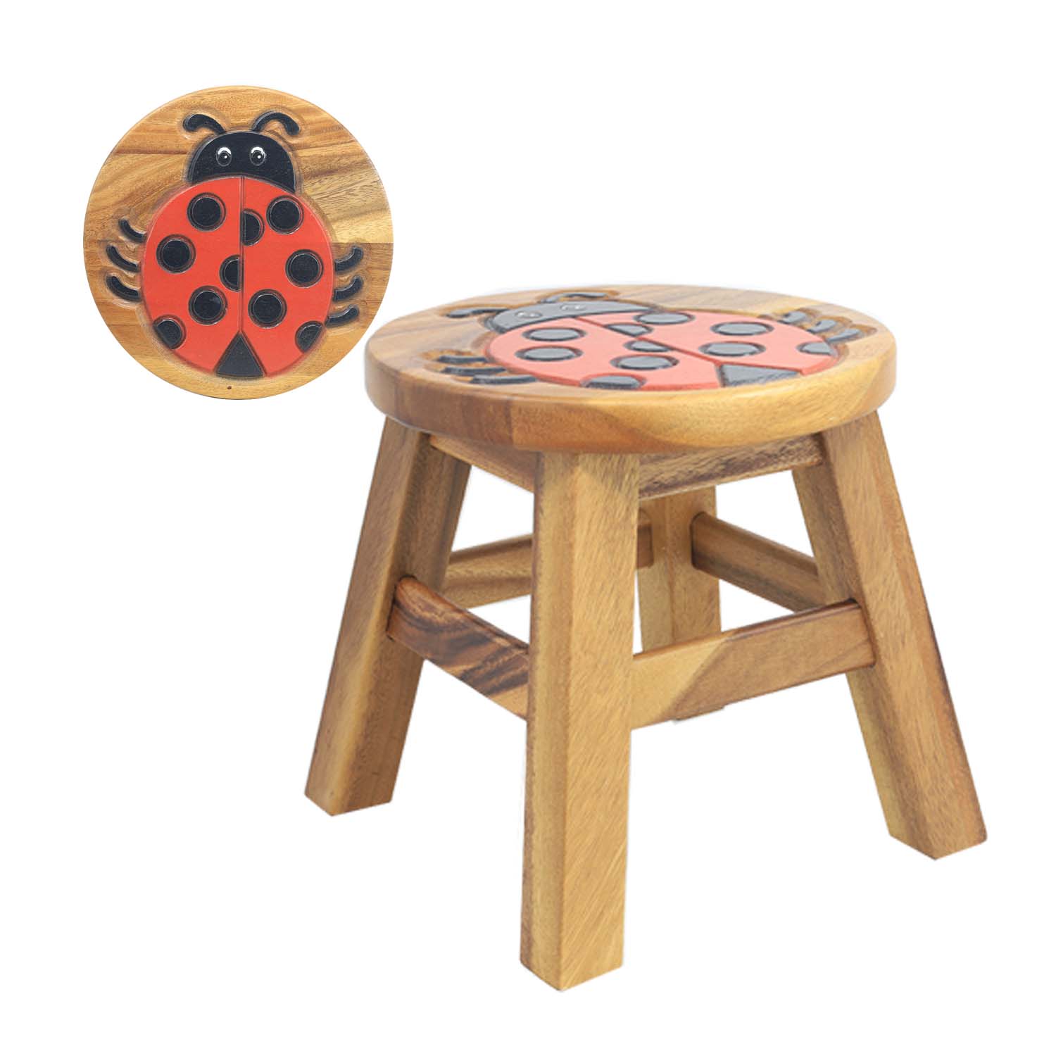 Kids Stool Fun Decorated Wood Bench Cross Bar Chair Children Seat Milking Stool - Picture 4 of 9