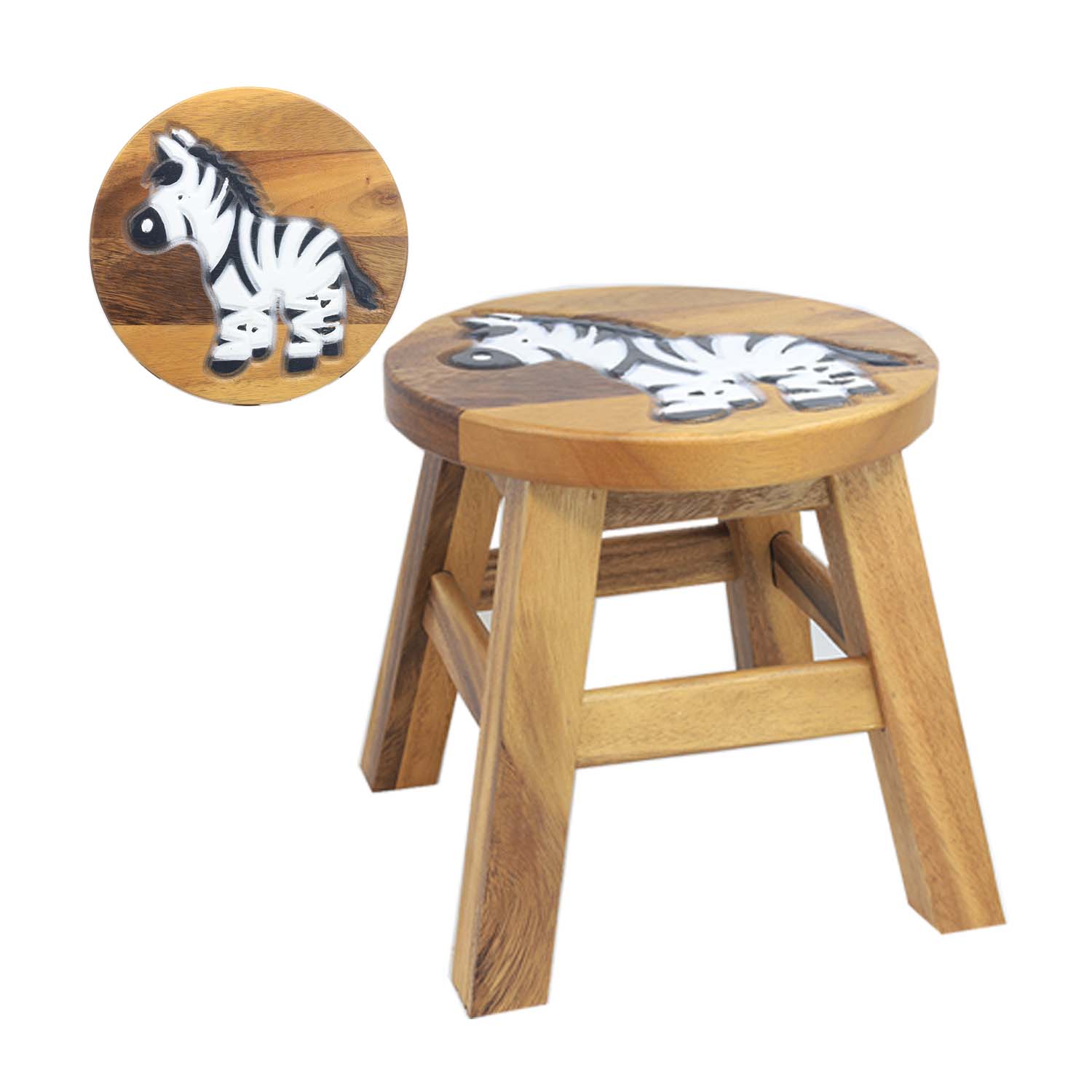 Kids Stool Fun Decorated Wood Bench Cross Bar Chair Children Seat Milking Stool - Picture 9 of 9