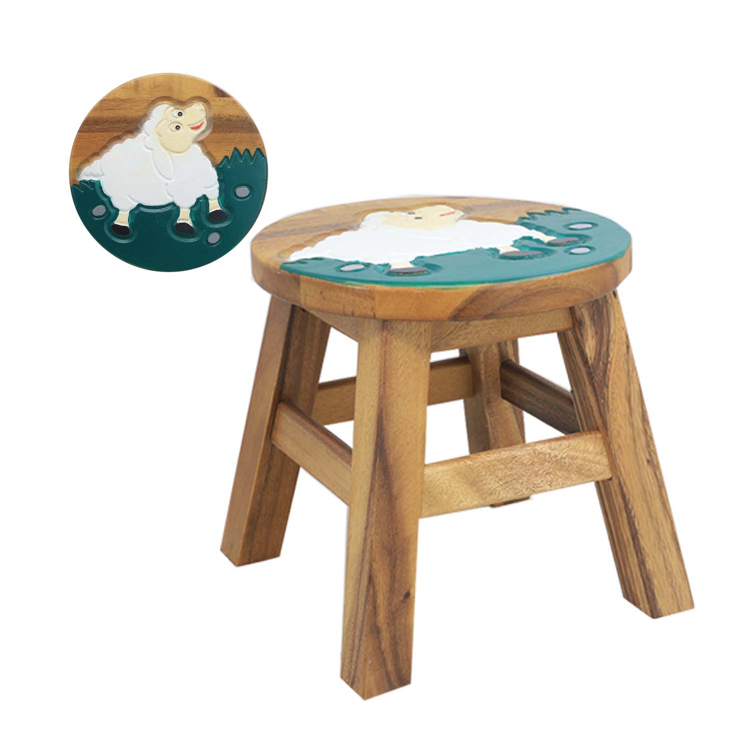 Kids Stool Fun Decorated Wood Bench Cross Bar Chair Children Seat Milking Stool - Picture 8 of 9