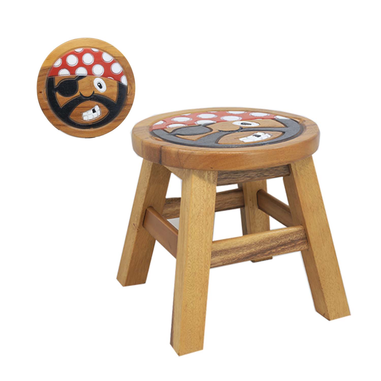 Kids Stool Fun Decorated Wood Bench Cross Bar Chair Children Seat Milking Stool - Picture 7 of 9