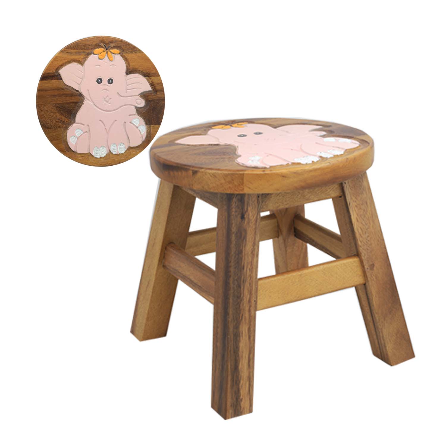 Kids Stool Fun Decorated Wood Bench Cross Bar Chair Children Seat Milking Stool - Picture 6 of 9
