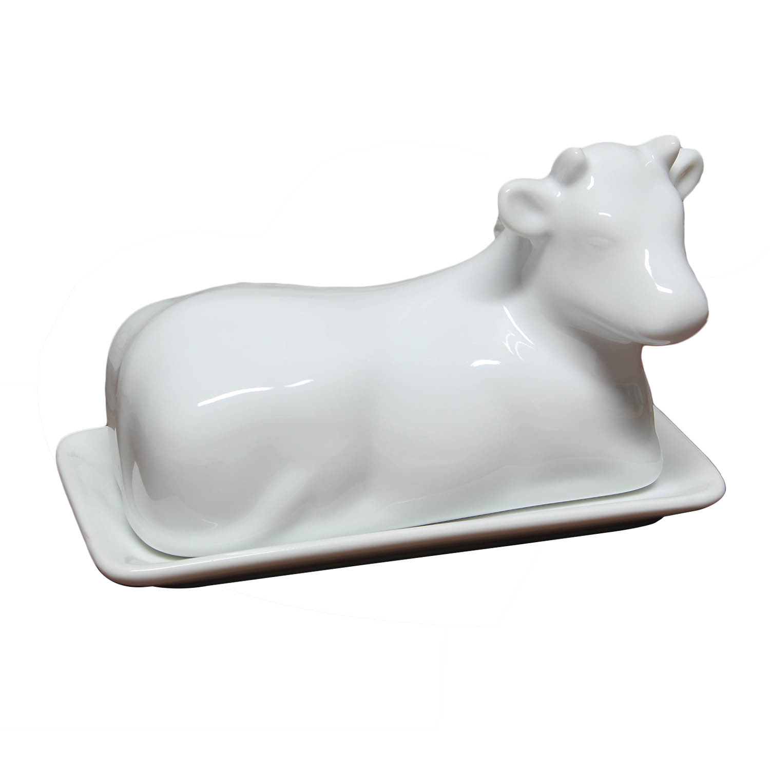 Traditional Porcelain Cow Belly Shape Covered Butter Dish W 18 x D 10 x