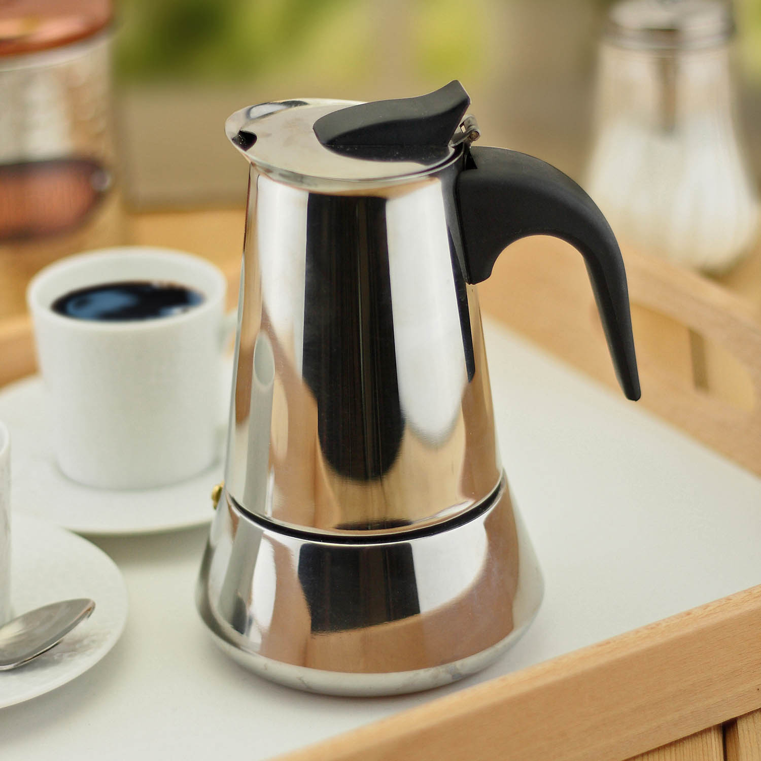 2 Cups Stainless Steel Espresso Ground Coffee Maker Flip Top Moka Pot