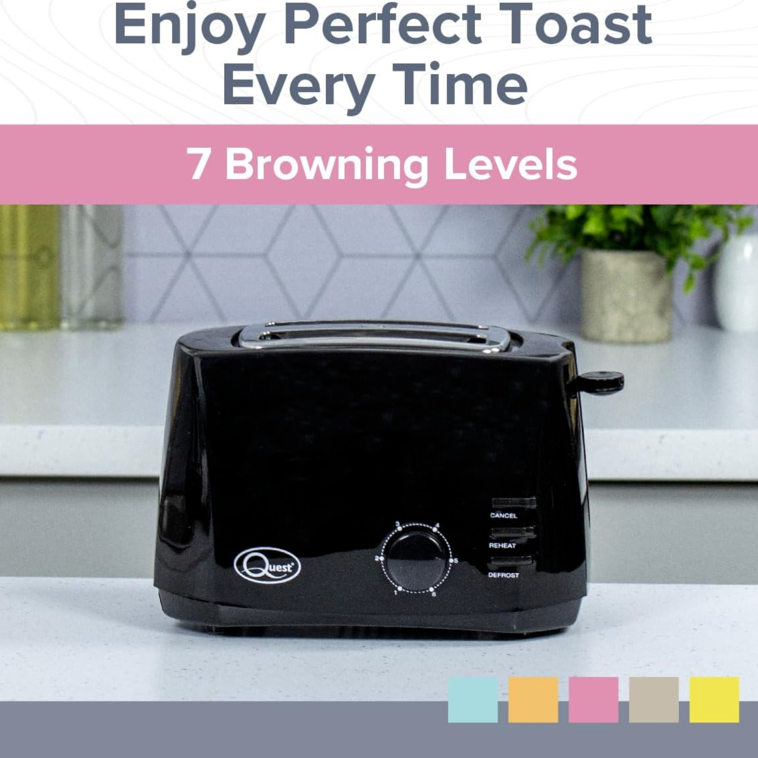 Quest Grille-pain 2 tranches larges fentes réchauffer dégivrage 6 brunissement blanc noir gris - Photo 9/28