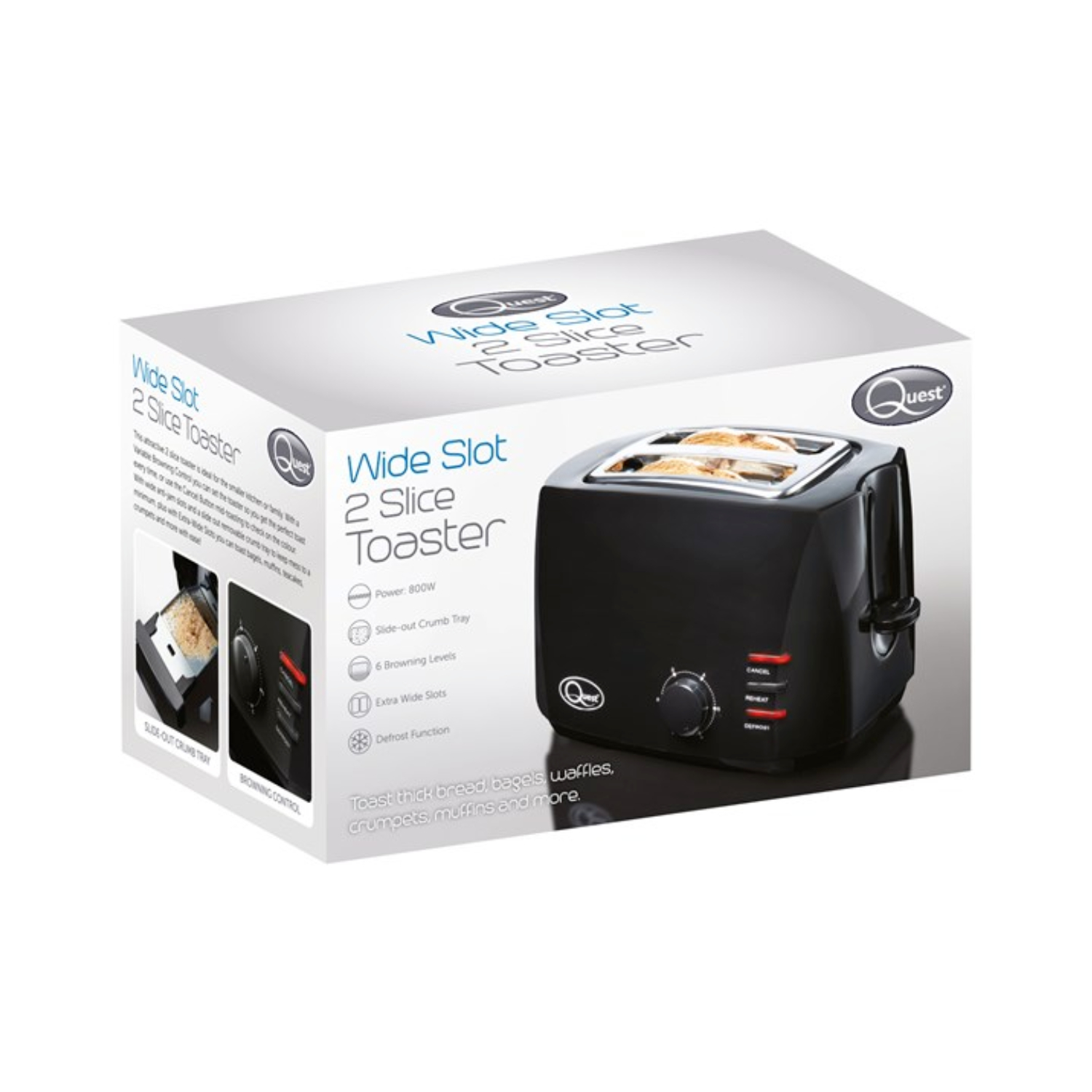 Quest Grille-pain 2 tranches larges fentes réchauffer dégivrage 6 brunissement blanc noir gris - Photo 10/28