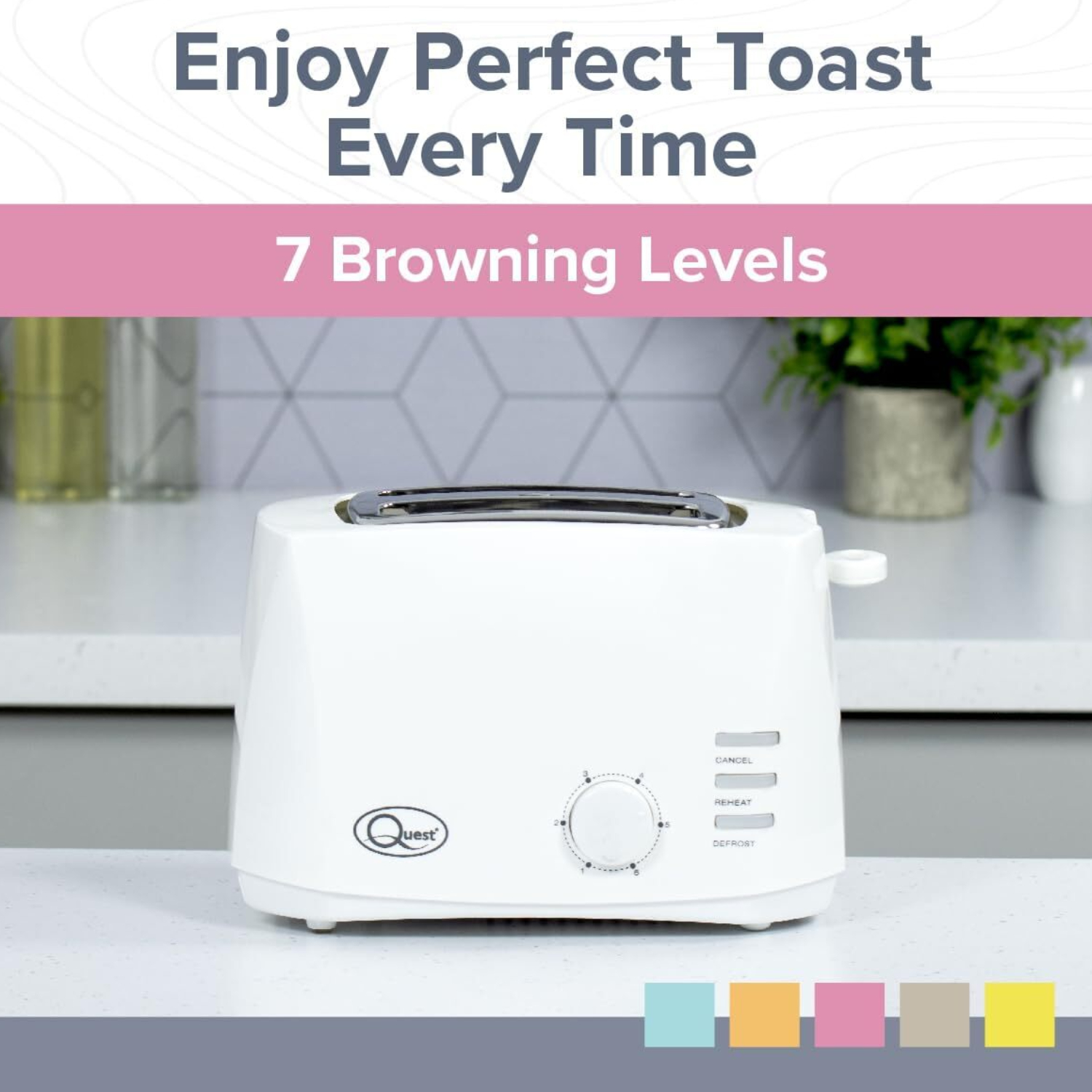 Quest Grille-pain 2 tranches larges fentes réchauffer dégivrage 6 brunissement blanc noir gris - Photo 23/28