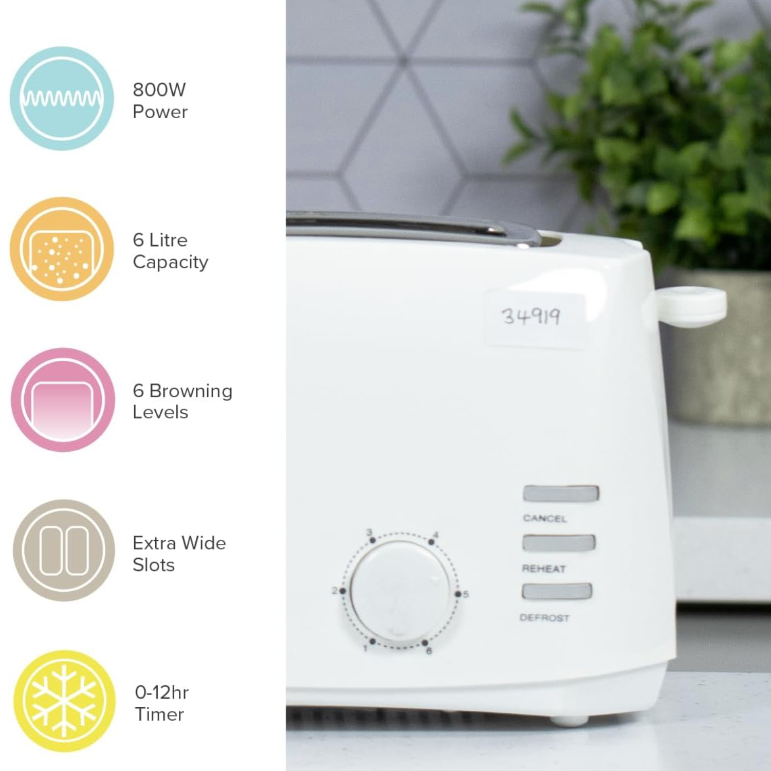 Quest Grille-pain 2 tranches larges fentes réchauffer dégivrage 6 brunissement blanc noir gris - Photo 27/28