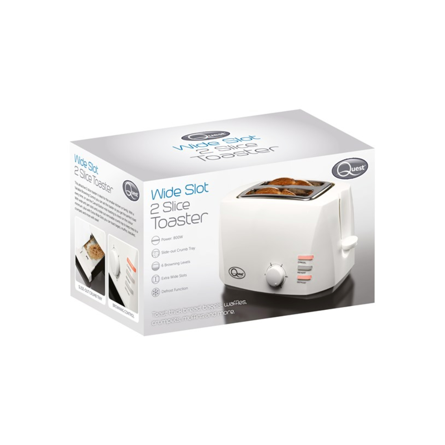 Quest Grille-pain 2 tranches larges fentes réchauffer dégivrage 6 brunissement blanc noir gris - Photo 28/28
