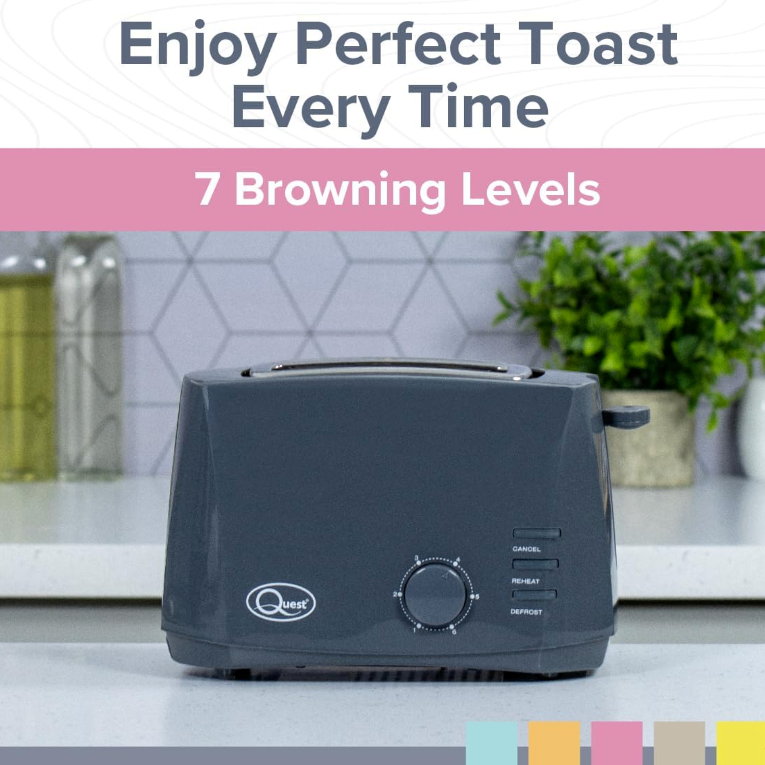 Quest Grille-pain 2 tranches larges fentes réchauffer dégivrage 6 brunissement blanc noir gris - Photo 18/28