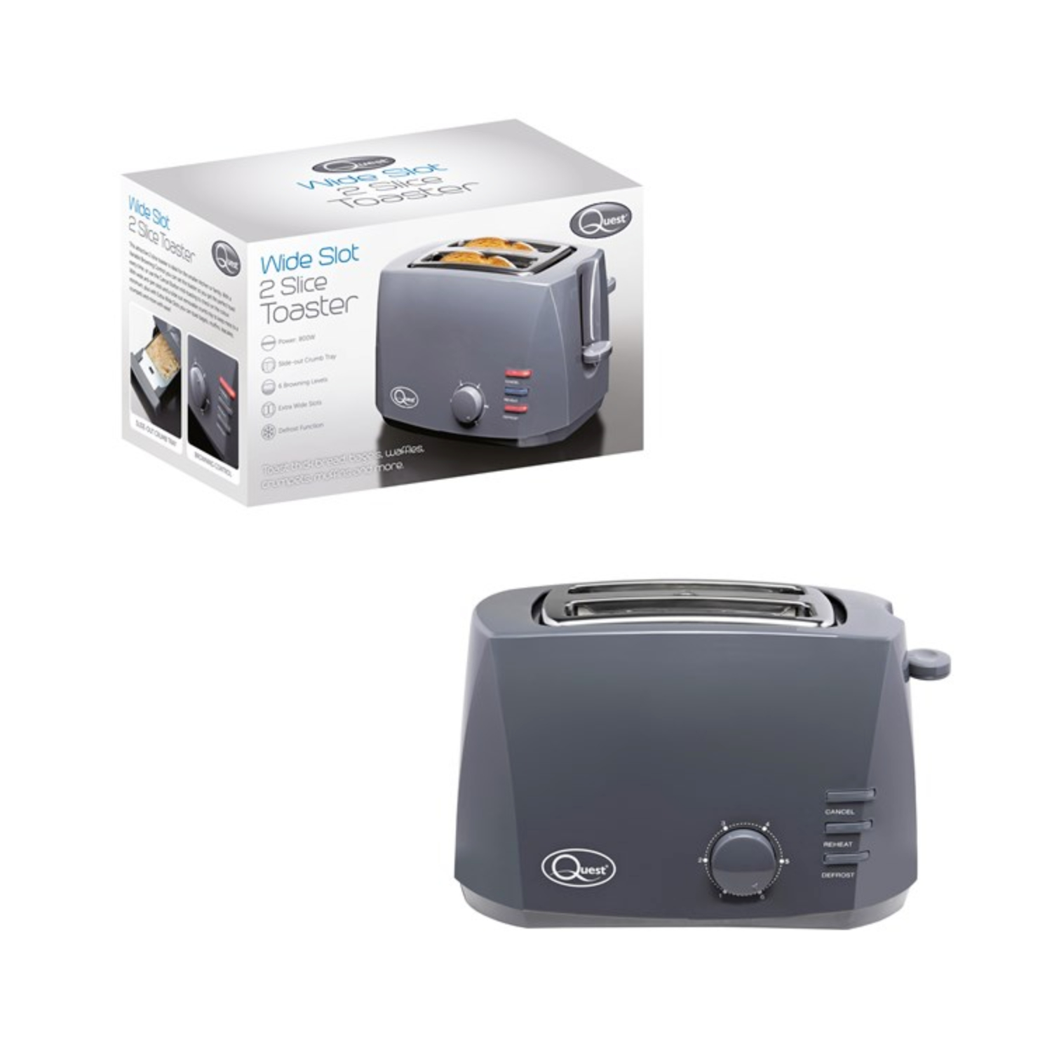 Quest Grille-pain 2 tranches larges fentes réchauffer dégivrage 6 brunissement blanc noir gris - Photo 20/28