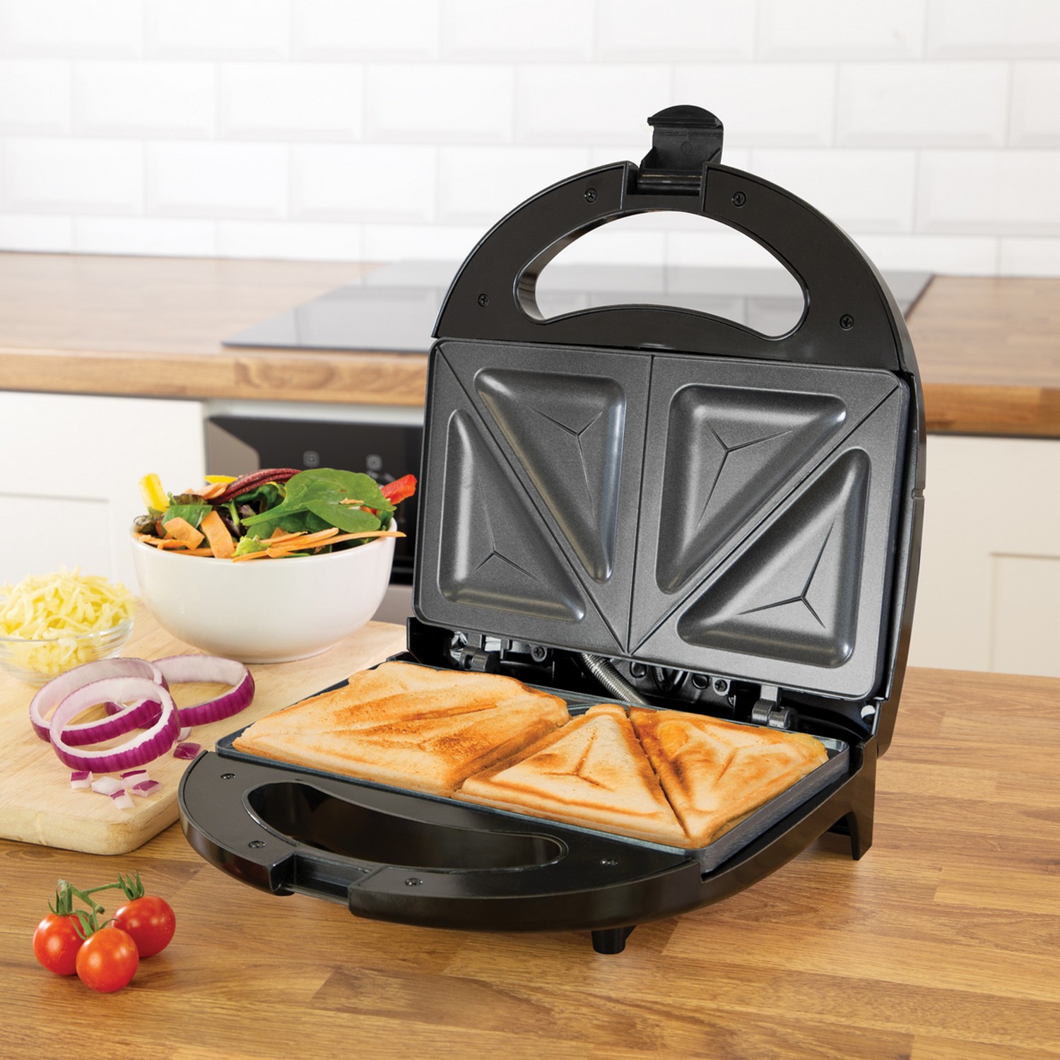 Quest 750W 2 Slice Black Panini Toastie Maker Non Stick Sandwich Press