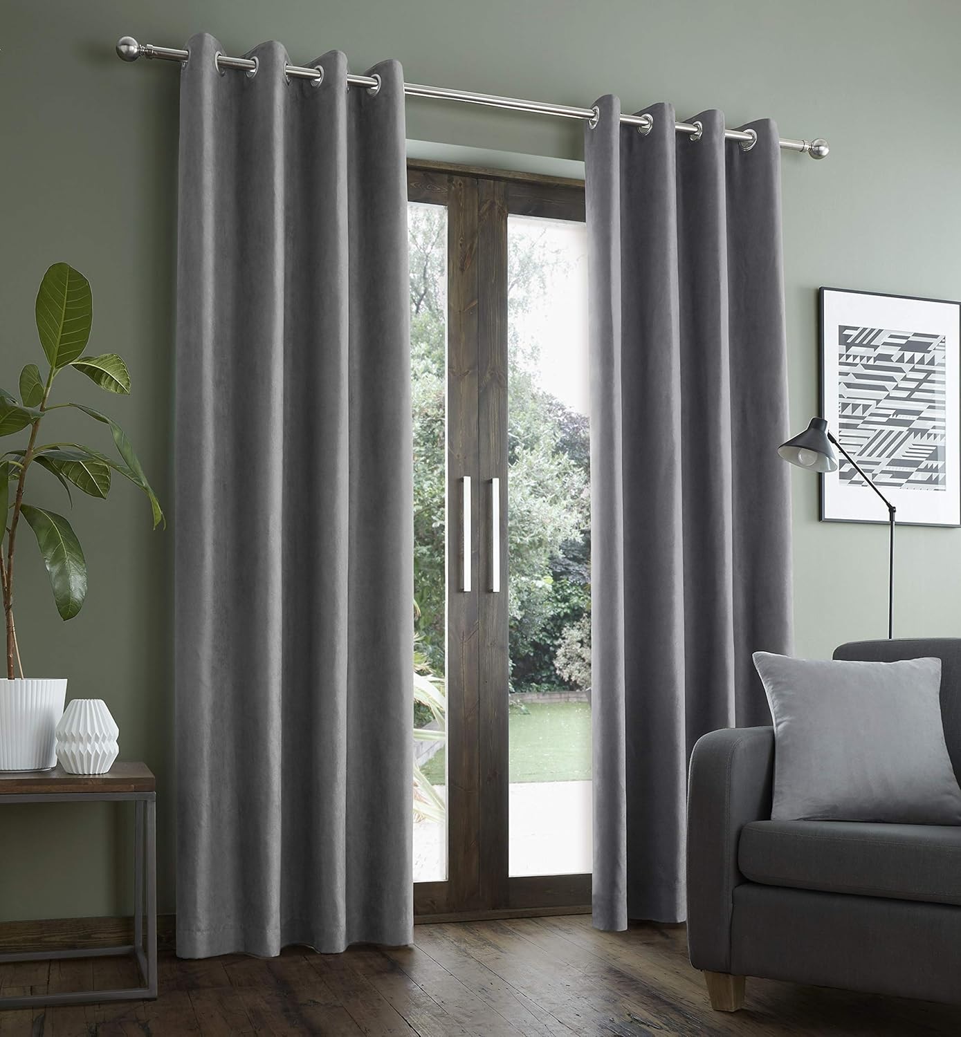 Catherine Lansfield Faux Suede Curtains Lined Eyelet Top 66x90"" Silver Grey New