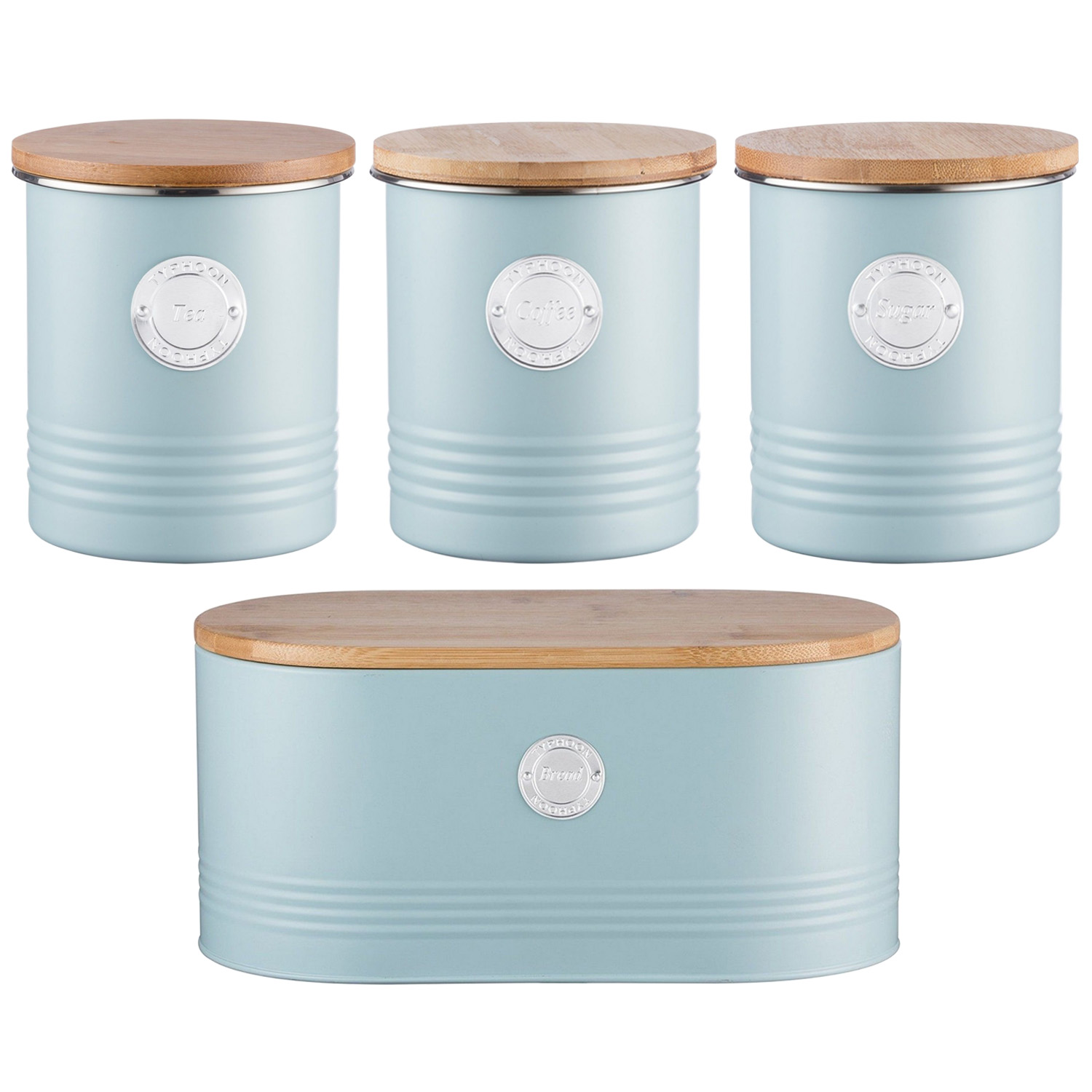 Typhoon Blue Stainless Steel Tea Coffee Sugar Canister Tin Bread Bin