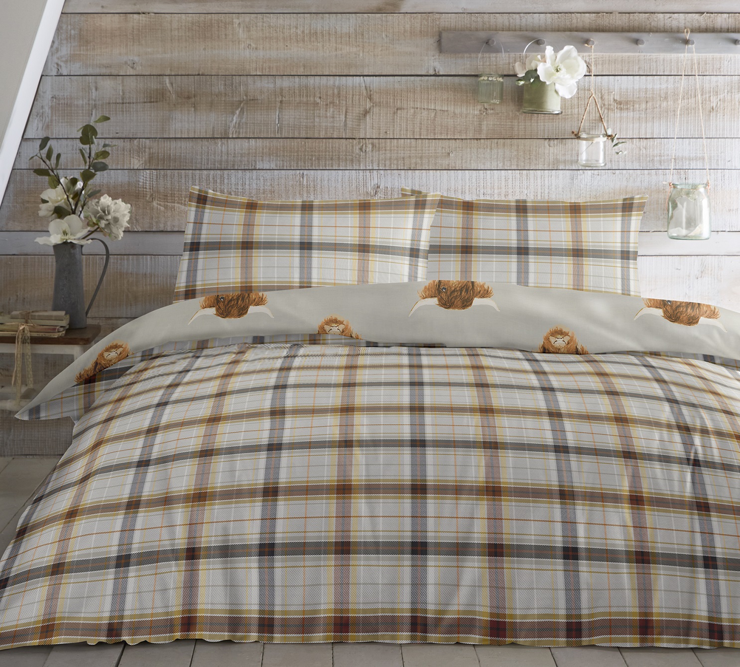 Highland Cow Scottish Tartan Check Double Bed Duvet Quilt ...