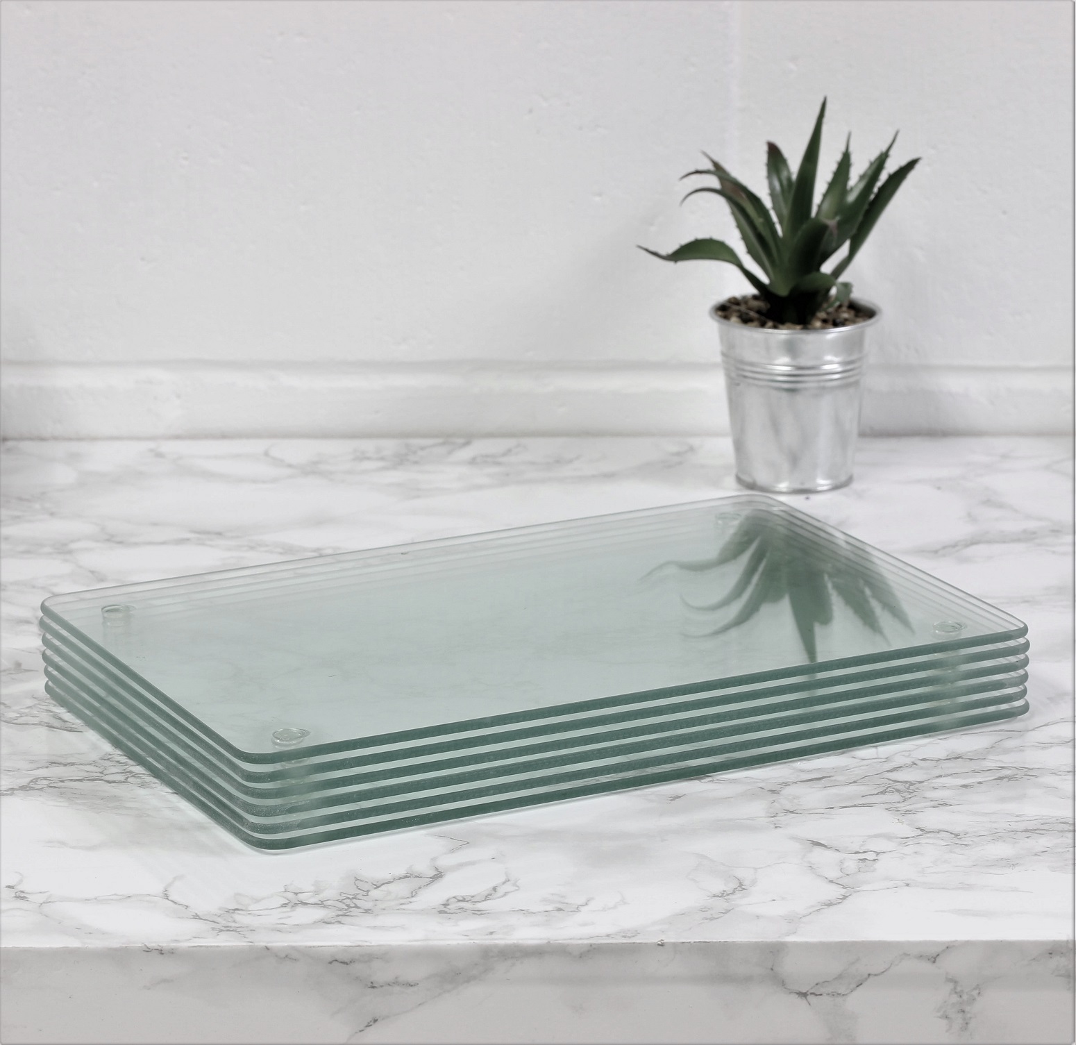 Set Of 6 Clear Glass Placemats Home Kitchen Drinks Dining Mat Tableware