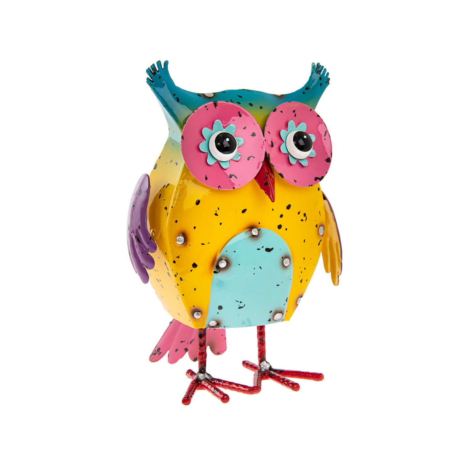 Bright Eyes Metal Yellow Body Owl Decorative Ornament Statue Figurine Sculpture
