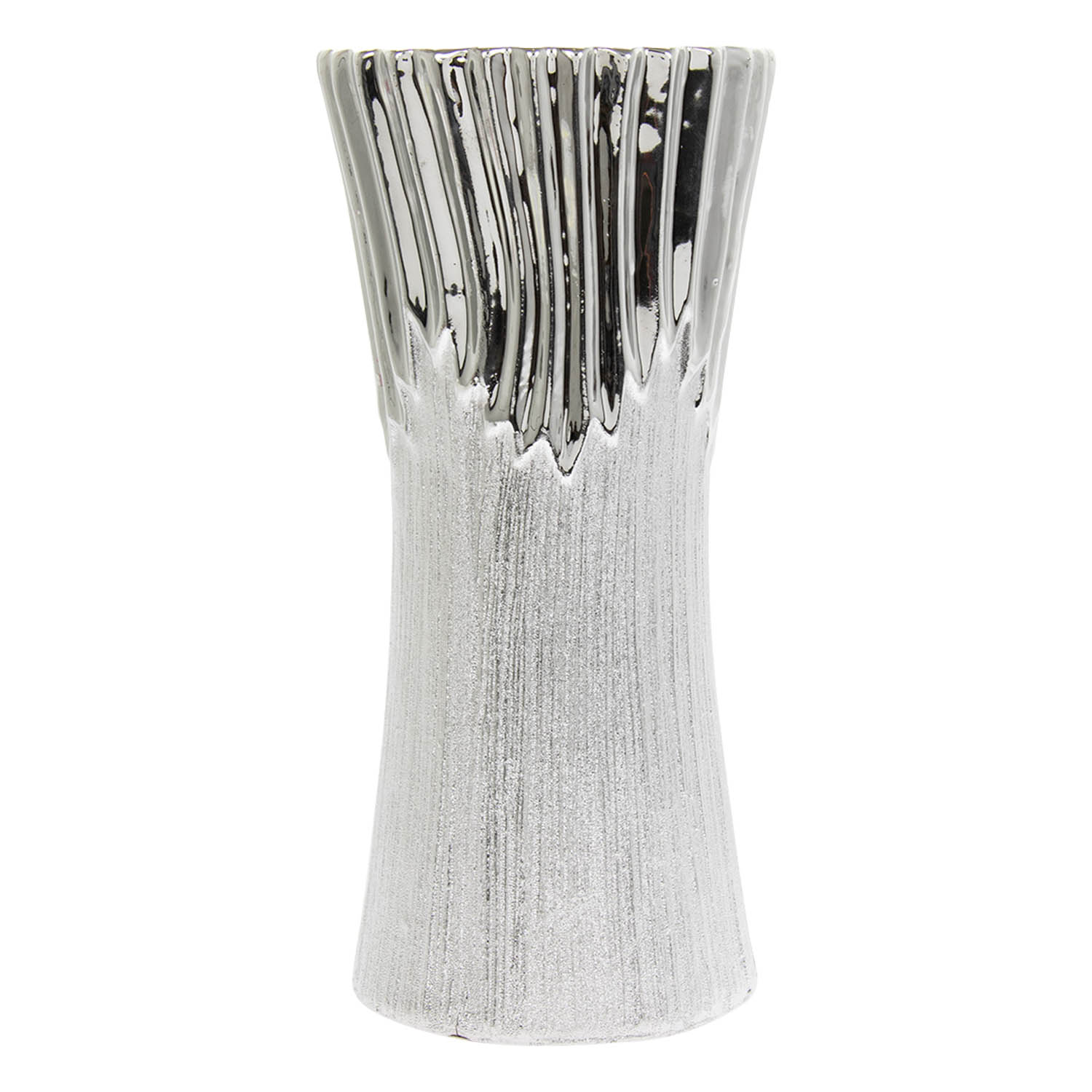 Élégant Argent Vase Diamonte Bling Textured Décoration Ornement 25 cm