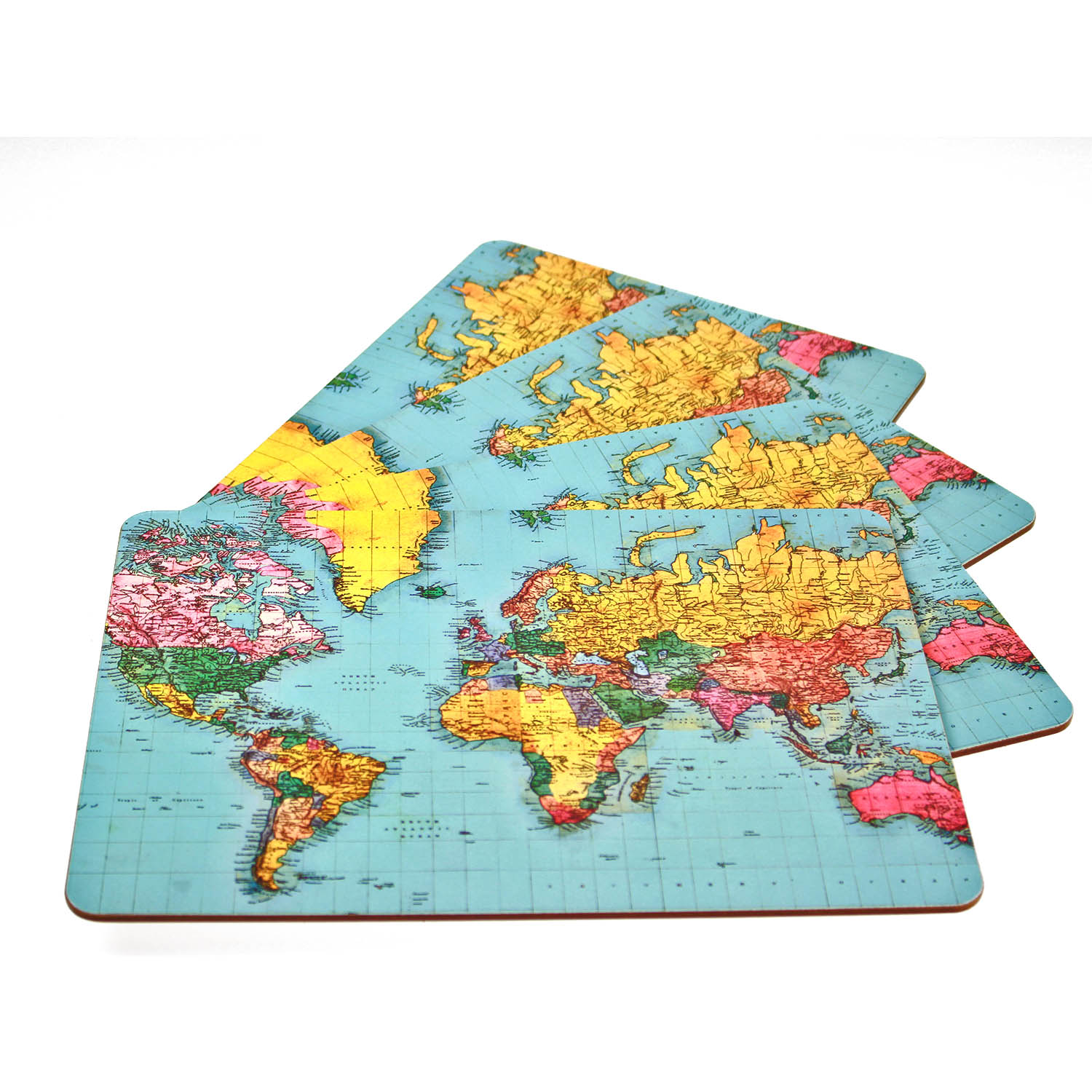 Set of 4 World Traveller Map Dinner Table Placemats Cork Backed Geography New