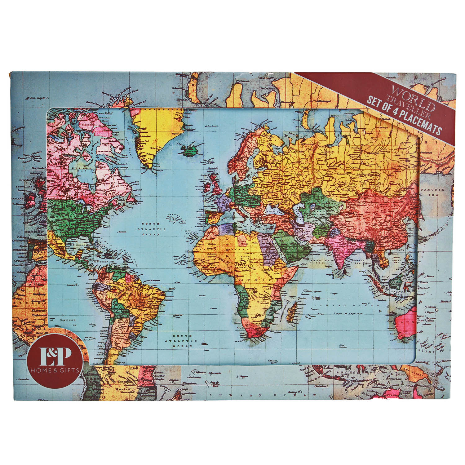 Set of 4 World Traveller Map Dinner Table Placemats Cork Backed Geography New
