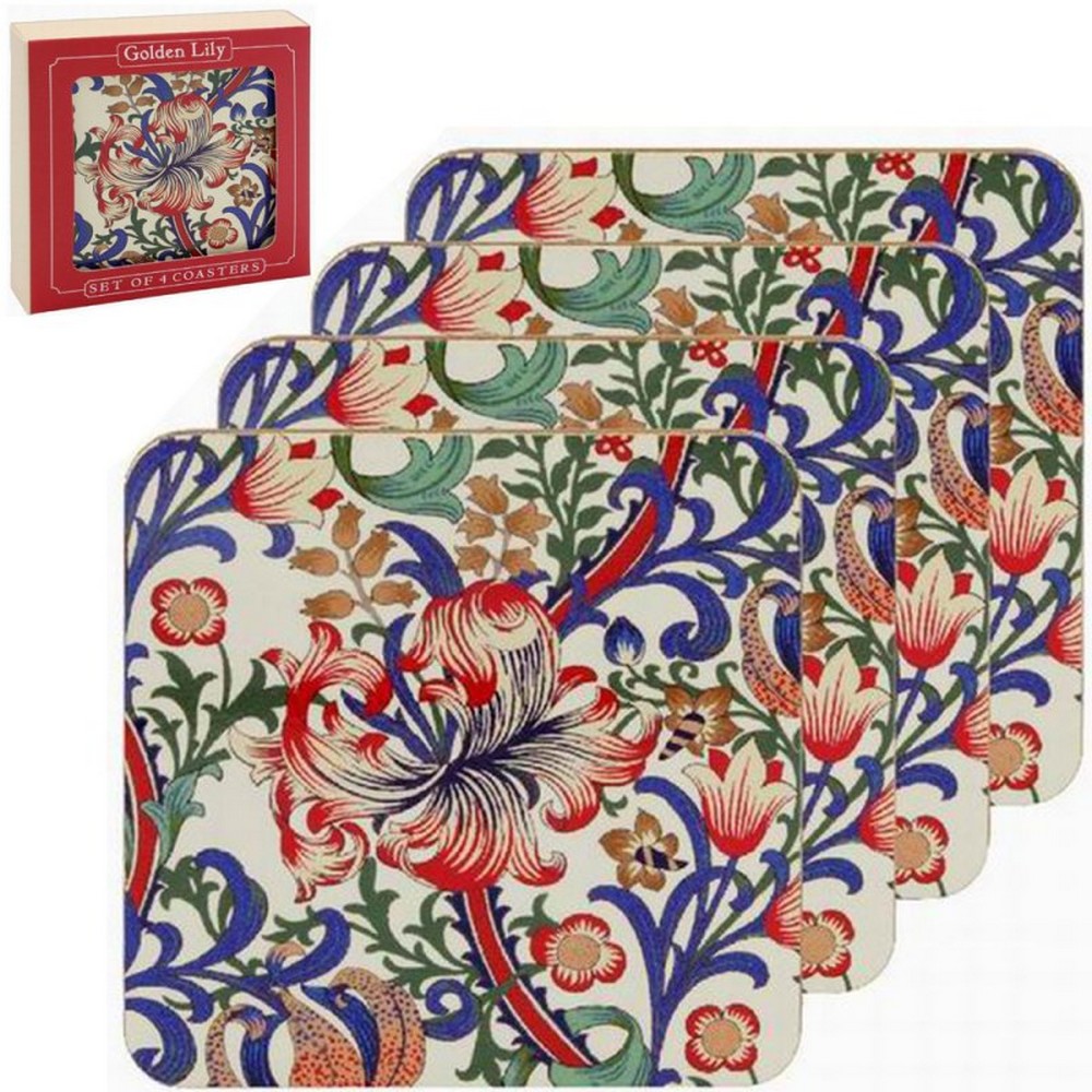 Golden lily red floral canister bread butter trays plate placemat coaster mugs ebay
