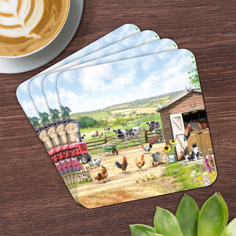 4PC Cork Back Square Coaster Set Tea Coffee Cup Mug Drinks Coaster Table Mats - Picture 28 of 64