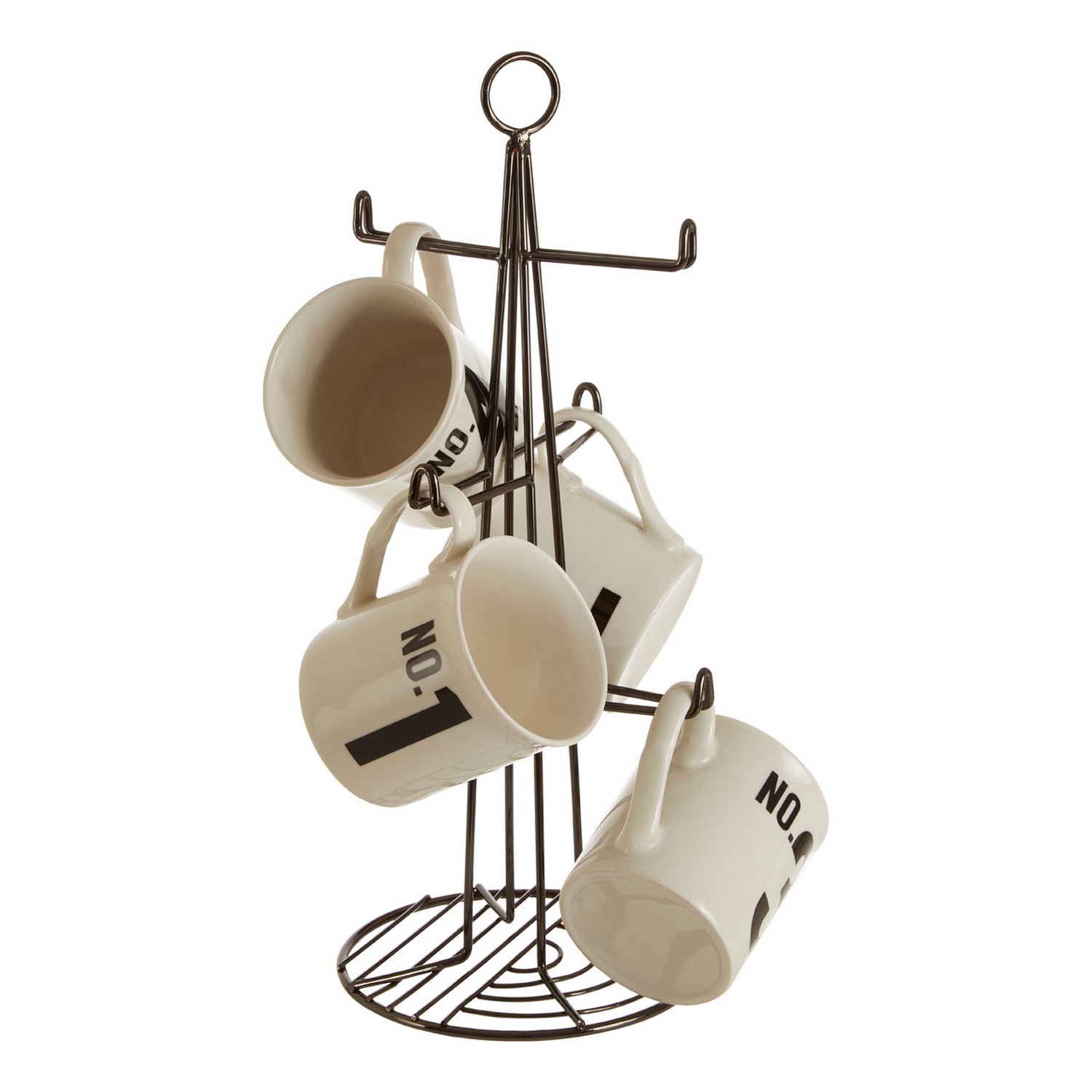 Black Iron Kitchen Roll Holder Utensil Rack 6 Cup Mug Tree Stand