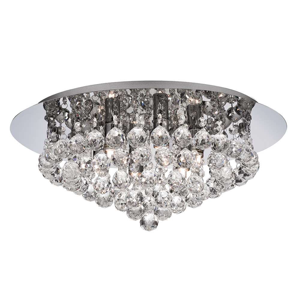 Searchlight Hanna 6 Light Semi-Flush Polished Gold Crystal Ball Chandelier Ceiling Light