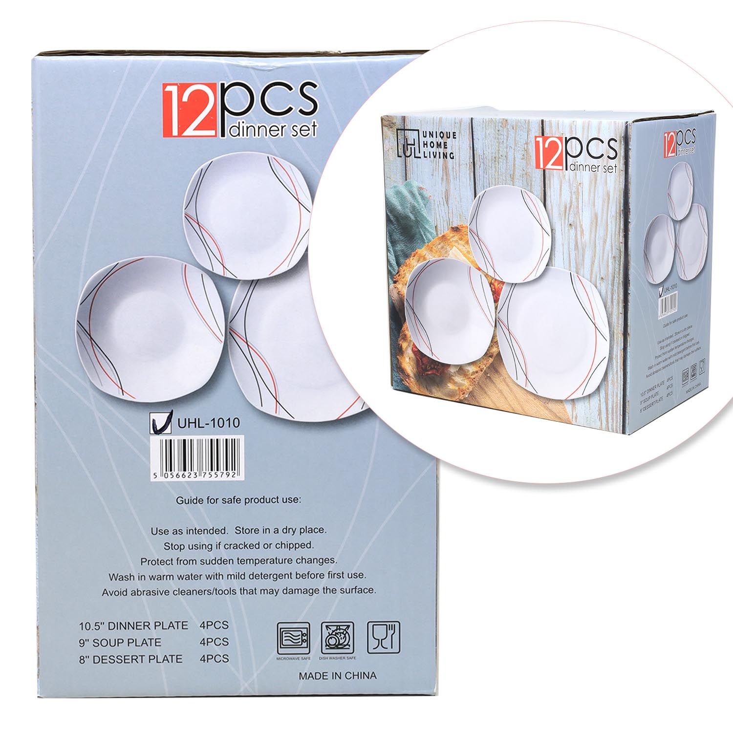 12-Piece Dinner Set White Ceramic Dinnerware Side Soup Dinner Plates Tableware - Picture 32 of 35