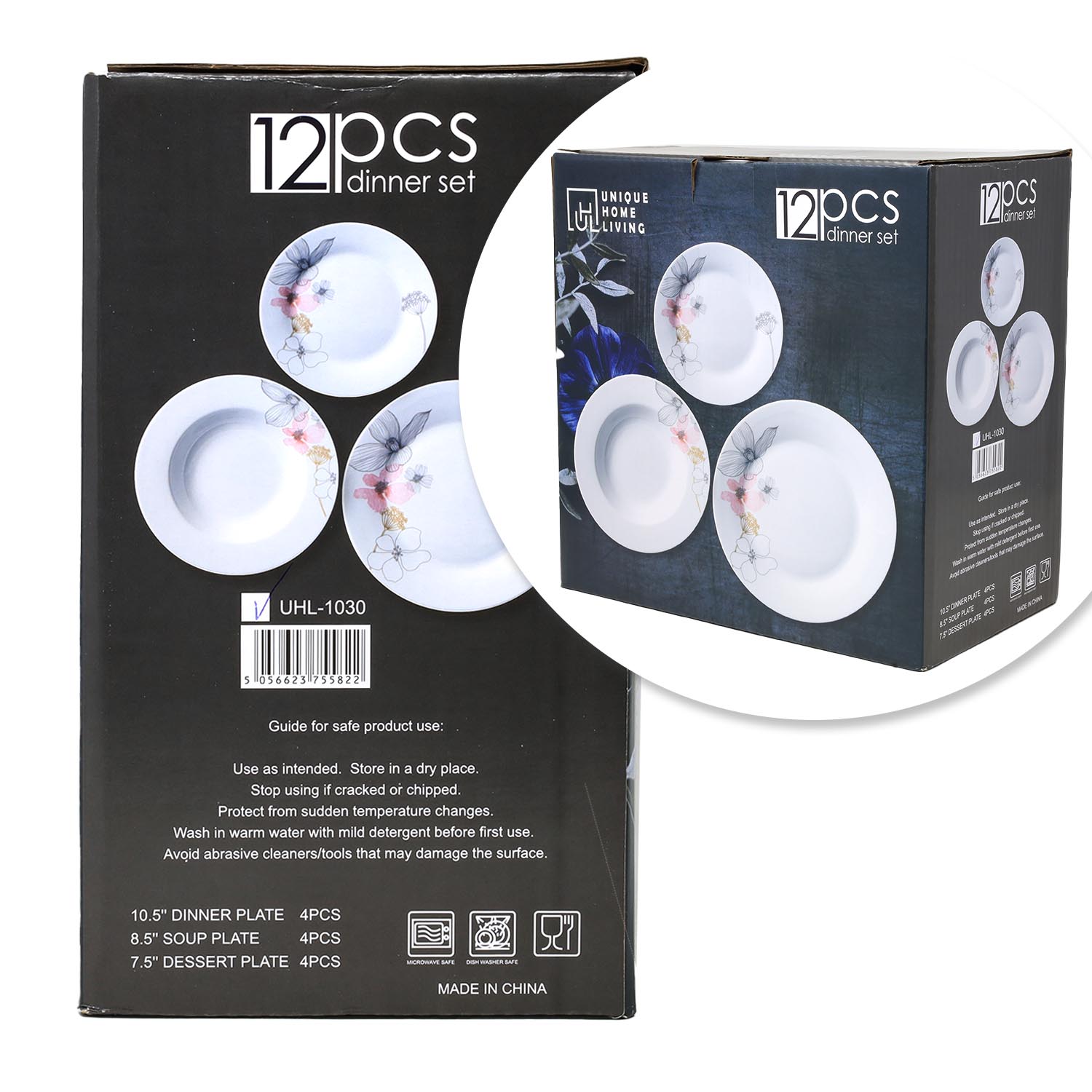 12-Piece Dinner Set White Ceramic Dinnerware Side Soup Dinner Plates Tableware - Picture 18 of 35