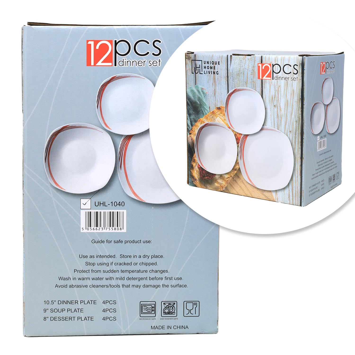 12-Piece Dinner Set White Ceramic Dinnerware Side Soup Dinner Plates Tableware - Picture 25 of 35