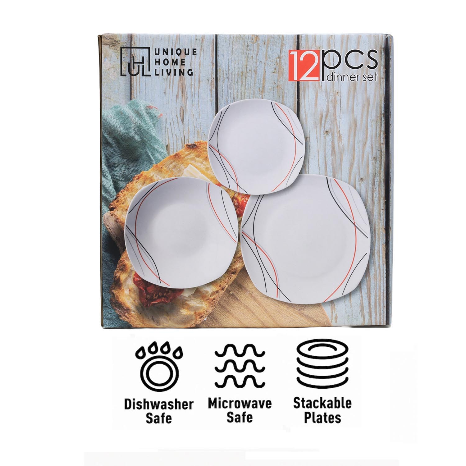12-Piece Dinner Set White Ceramic Dinnerware Side Soup Dinner Plates Tableware - Picture 31 of 35