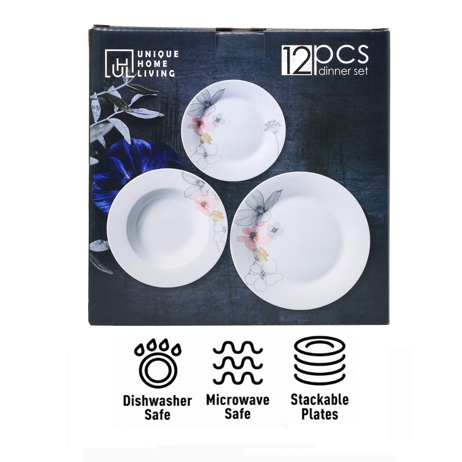 12-Piece Dinner Set White Ceramic Dinnerware Side Soup Dinner Plates Tableware - Picture 17 of 35