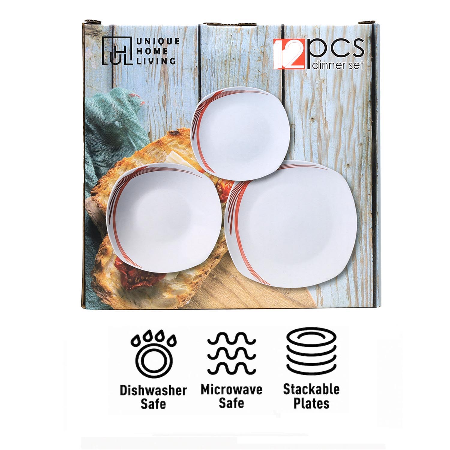 12-Piece Dinner Set White Ceramic Dinnerware Side Soup Dinner Plates Tableware - Picture 24 of 35