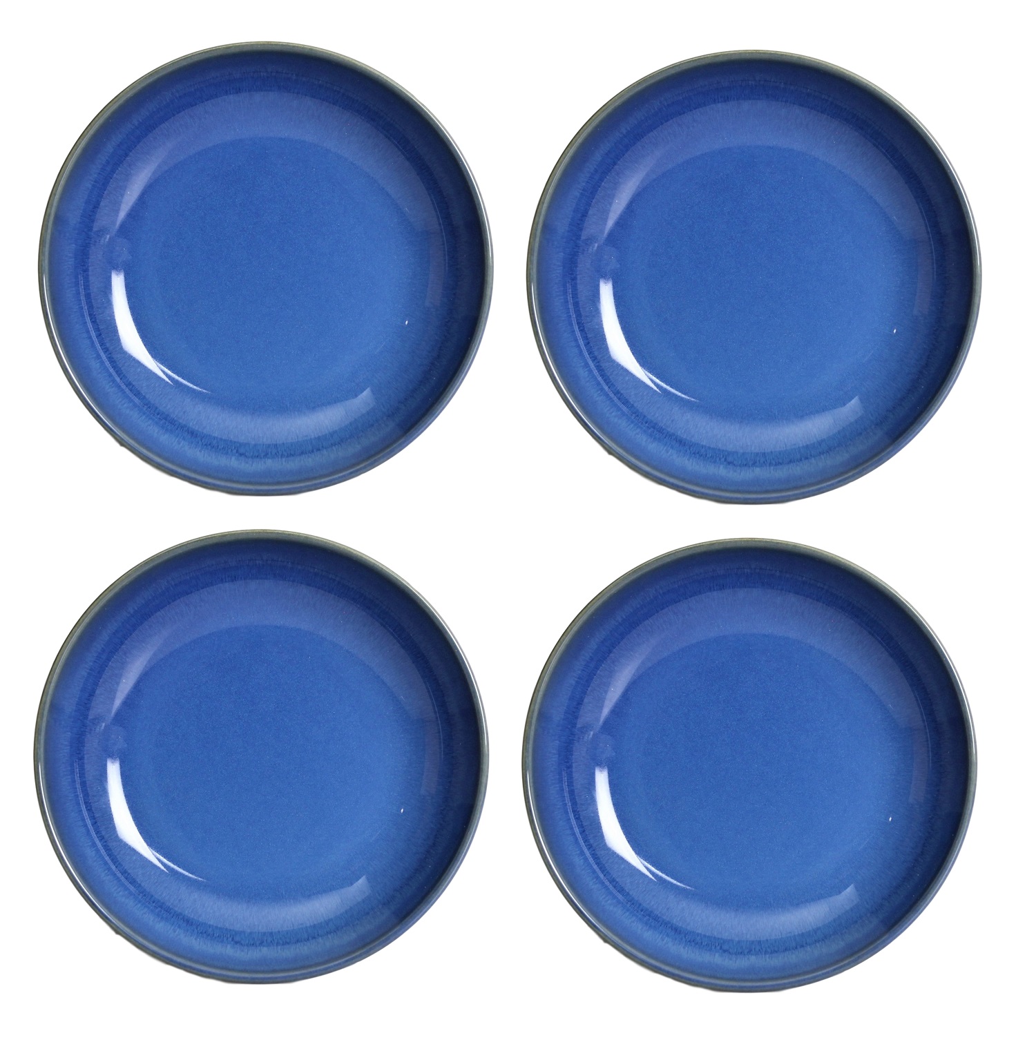 4pc Blue Reactive Stoneware Kitchen Spaghetti Food Serving Round Pasta