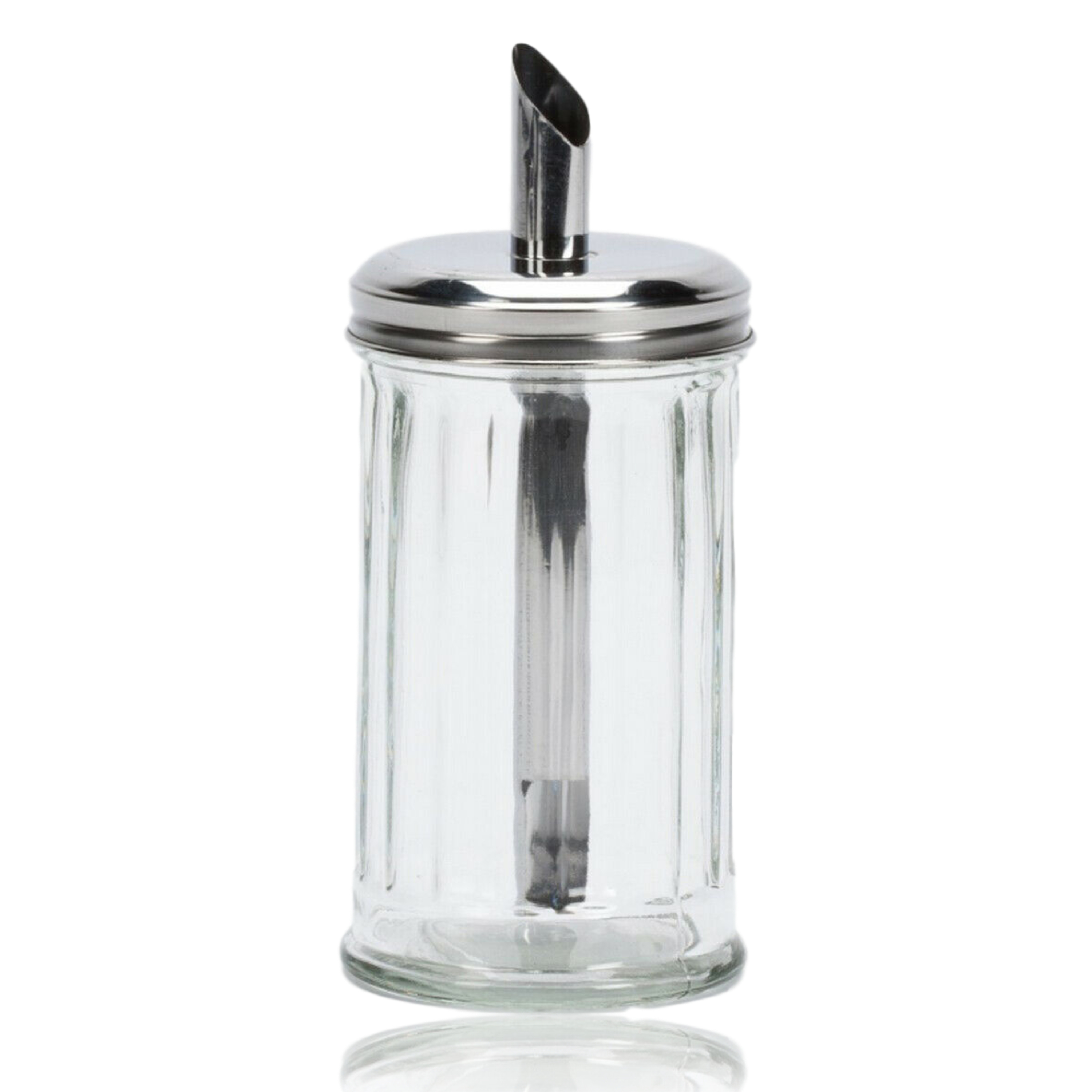 Clear Glass Sugar Pourer Dispenser Shaker Stainless Steel Top Lid