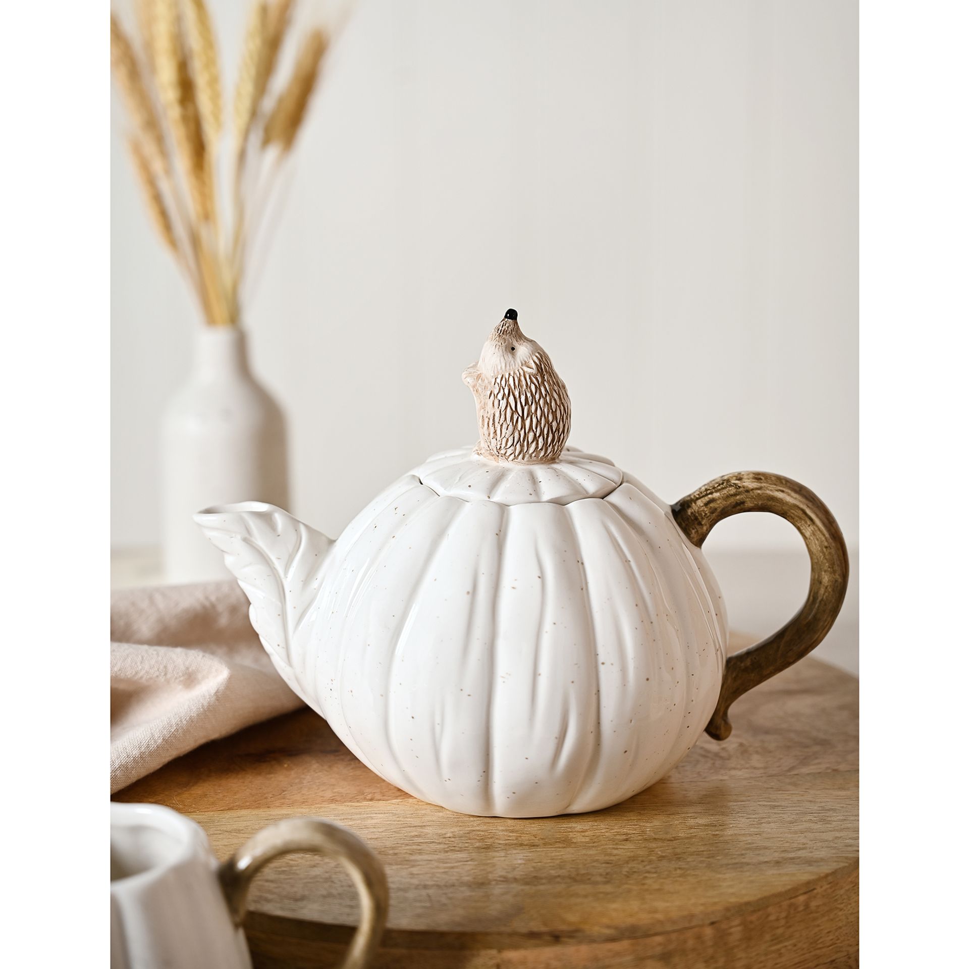 Keramik Teekanne Becher Salz & Pfeffer 3D Igel weiß Kürbis Design Country Living - Bild 12 von 15