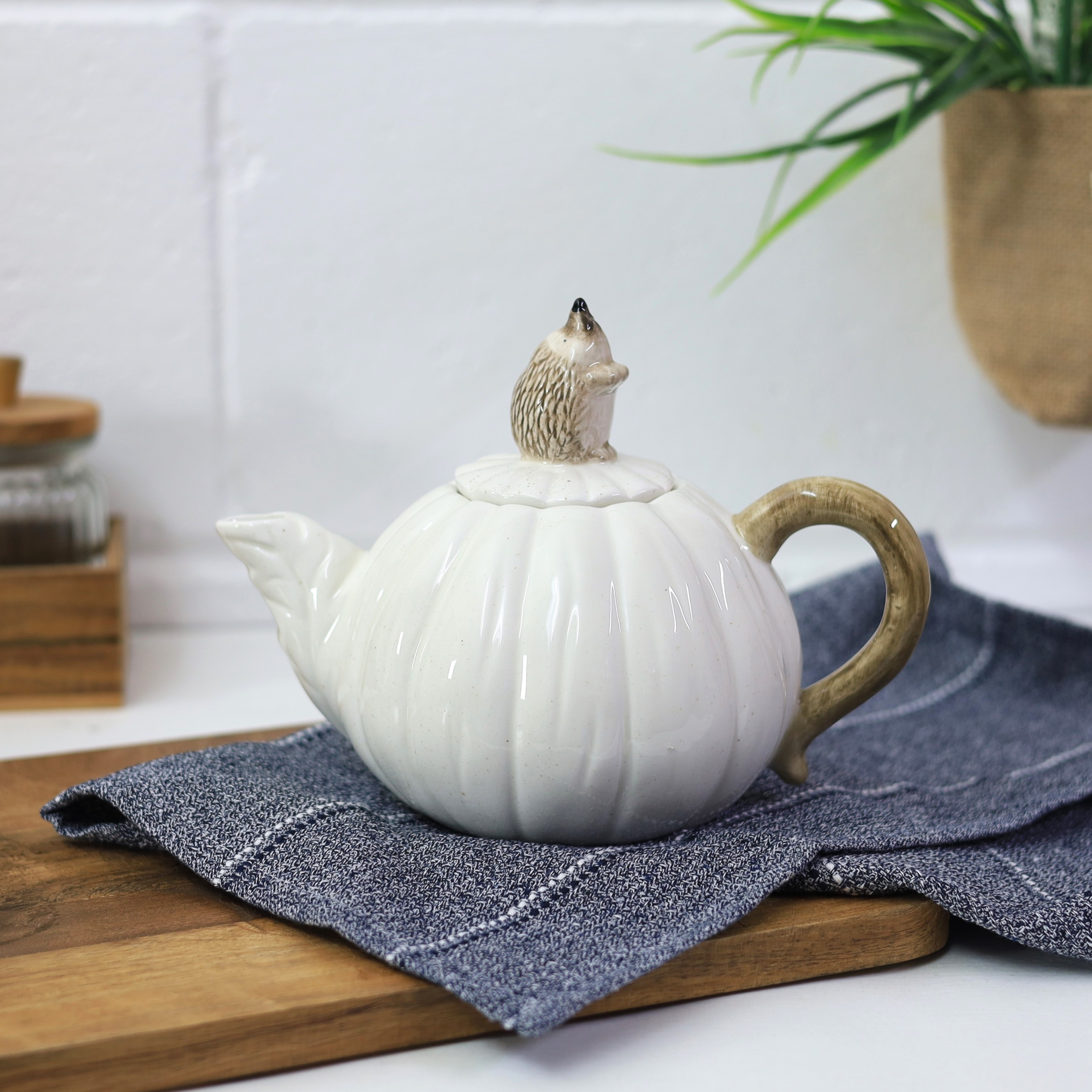 Keramik Teekanne Becher Salz & Pfeffer 3D Igel weiß Kürbis Design Country Living - Bild 15 von 15