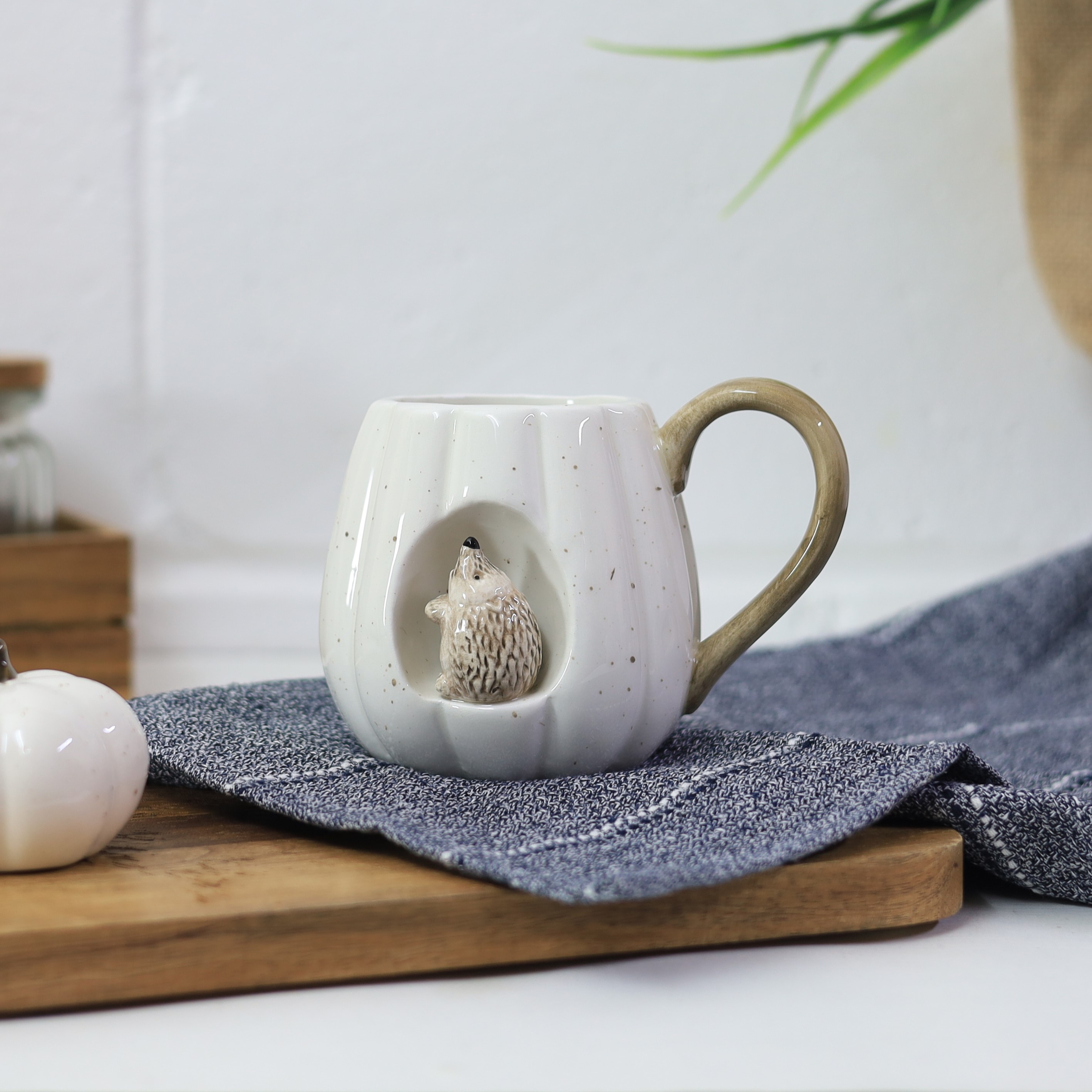 Keramik Teekanne Becher Salz & Pfeffer 3D Igel weiß Kürbis Design Country Living - Bild 5 von 15