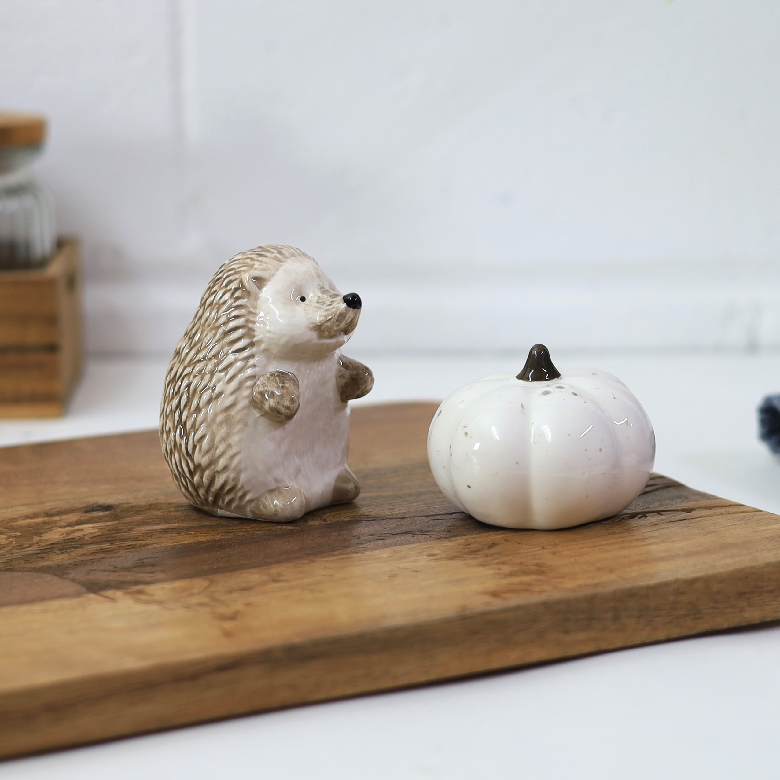 Keramik Teekanne Becher Salz & Pfeffer 3D Igel weiß Kürbis Design Country Living - Bild 8 von 15