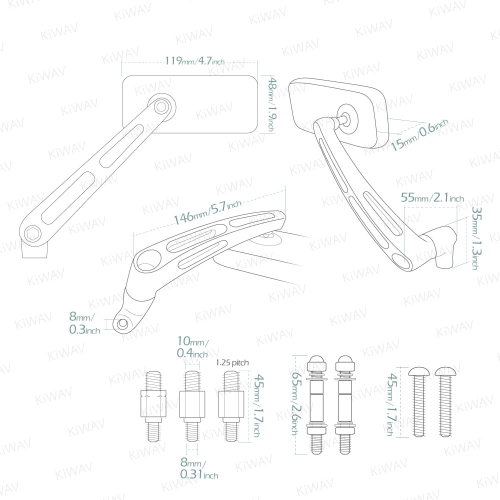 Convex motorcycle mirrors slotted stem ClassicMX for Harley & Metric 10mm bikes - Picture 33 of 41