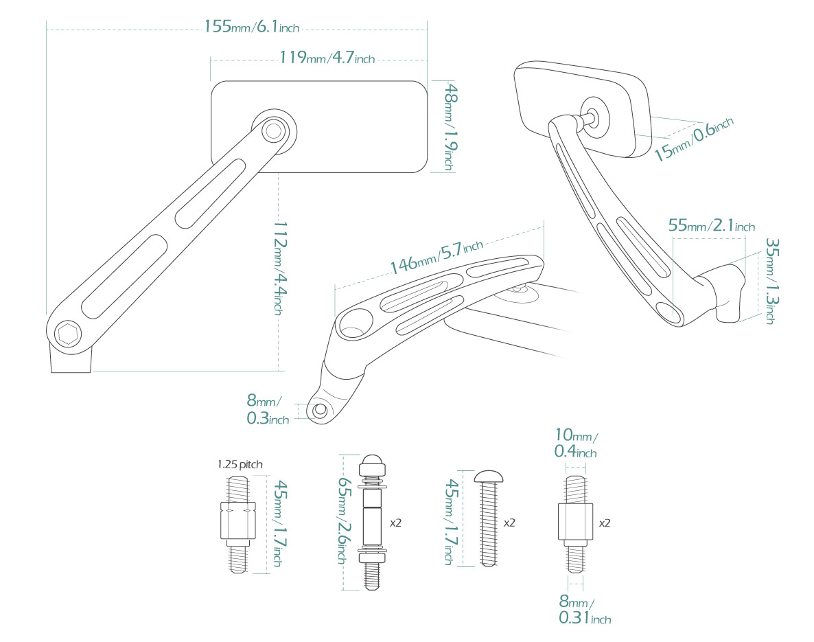 Convex motorcycle mirrors slotted stem ClassicMX for Harley & Metric 10mm bikes - Picture 16 of 41