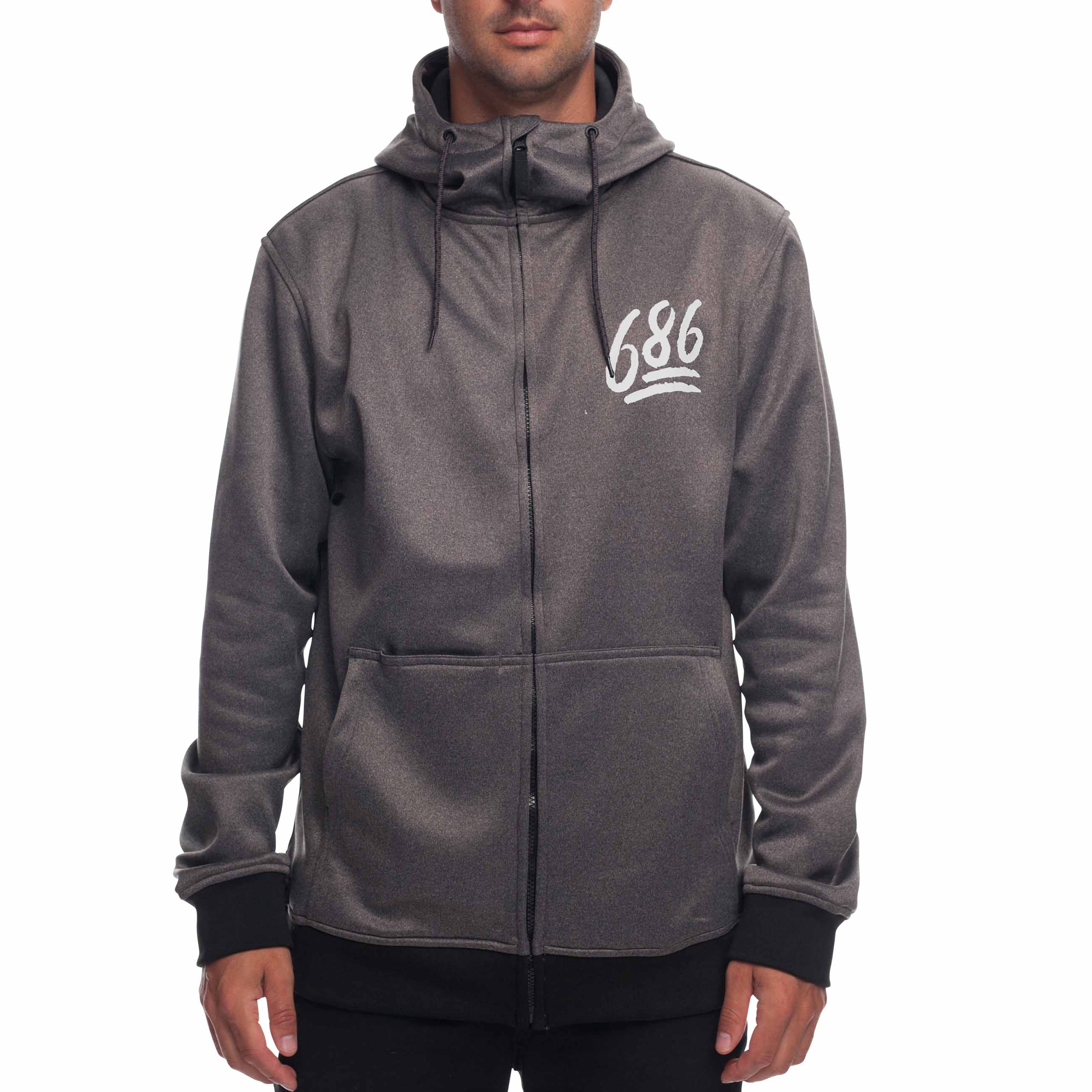 686 Mens Icon Bonded Fleece Zip Ski Snowboard Hoody Grey Melange | eBay