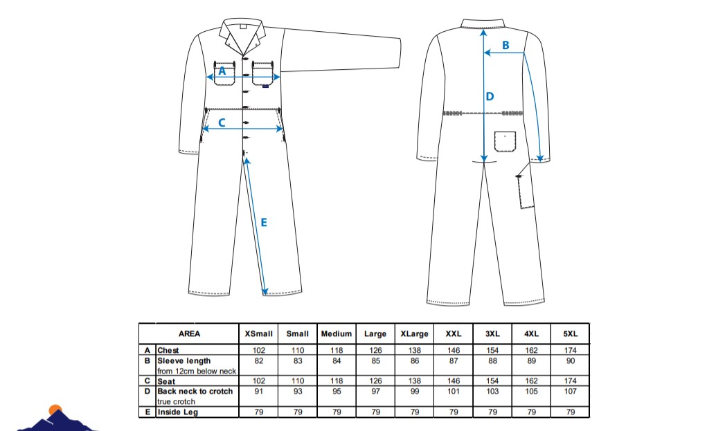 boiler suit size chart