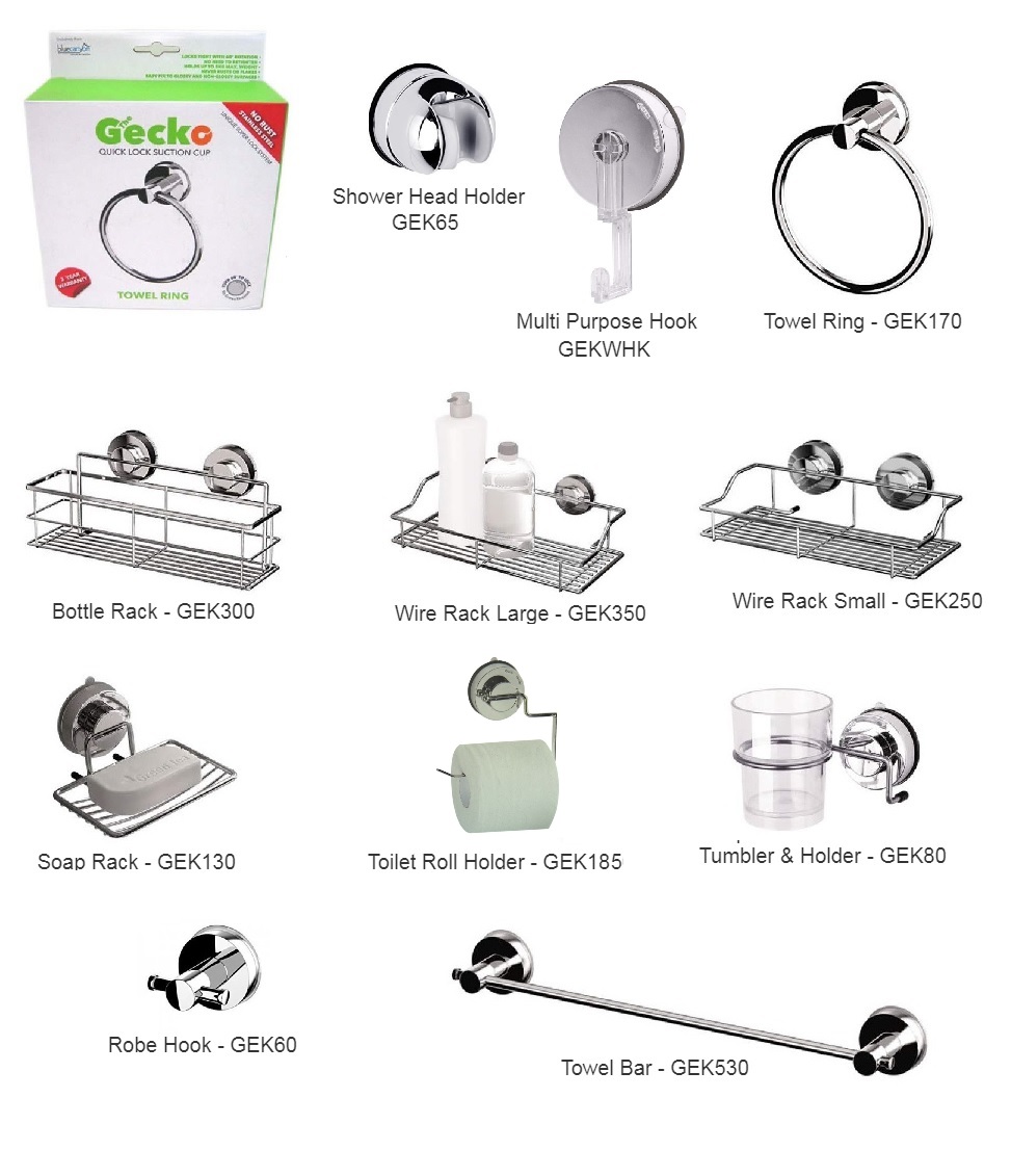 Super Suction Wall AccessoriesNo Drilling Required Gecko Bathroom